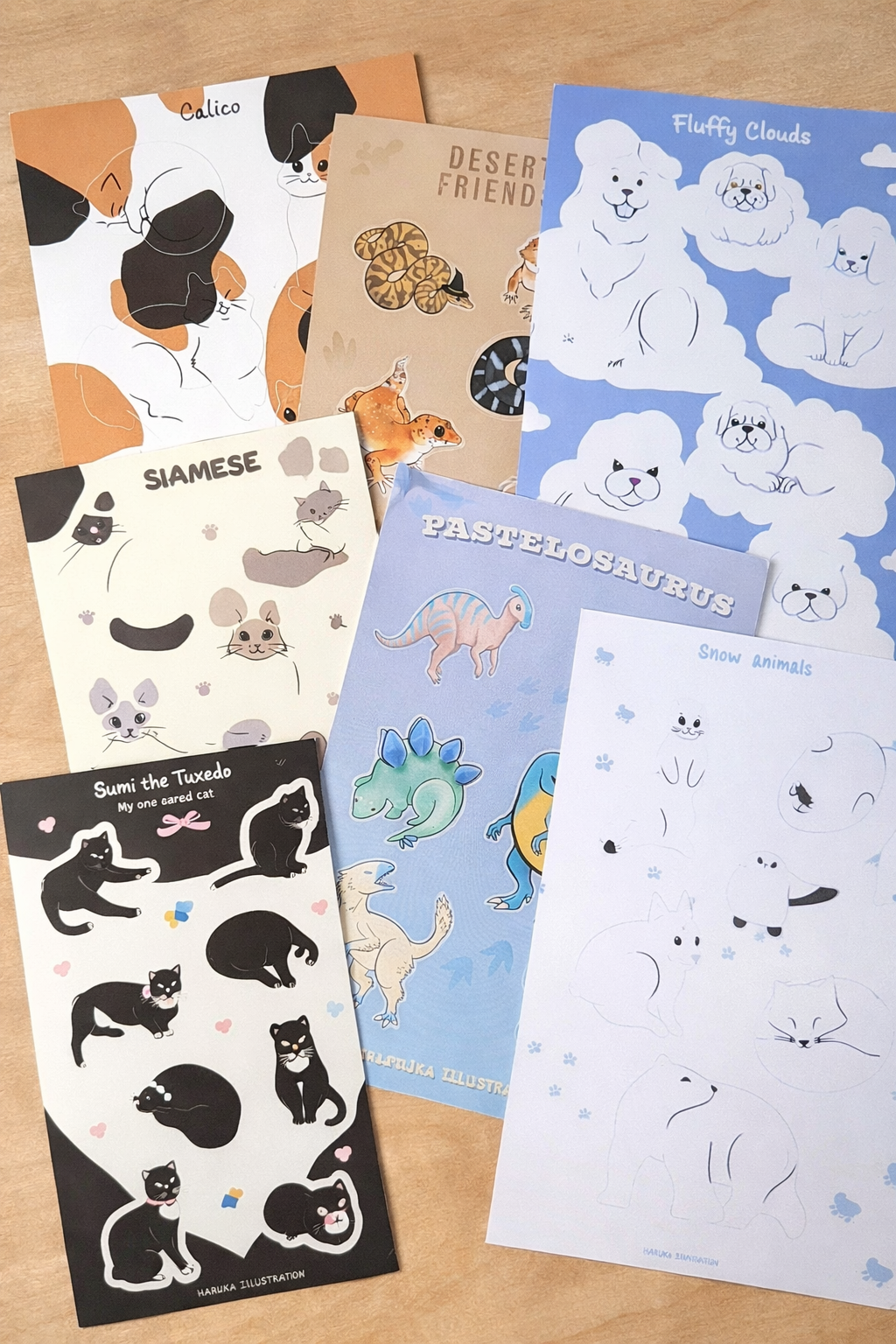 Haruka Illustration sticker sheets on wooden background
