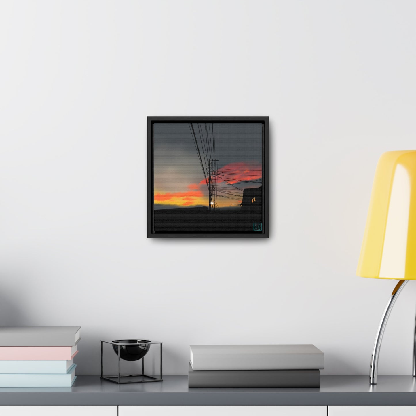 Sunset Powerlines - Gallery Canvas Wraps, Square Frame