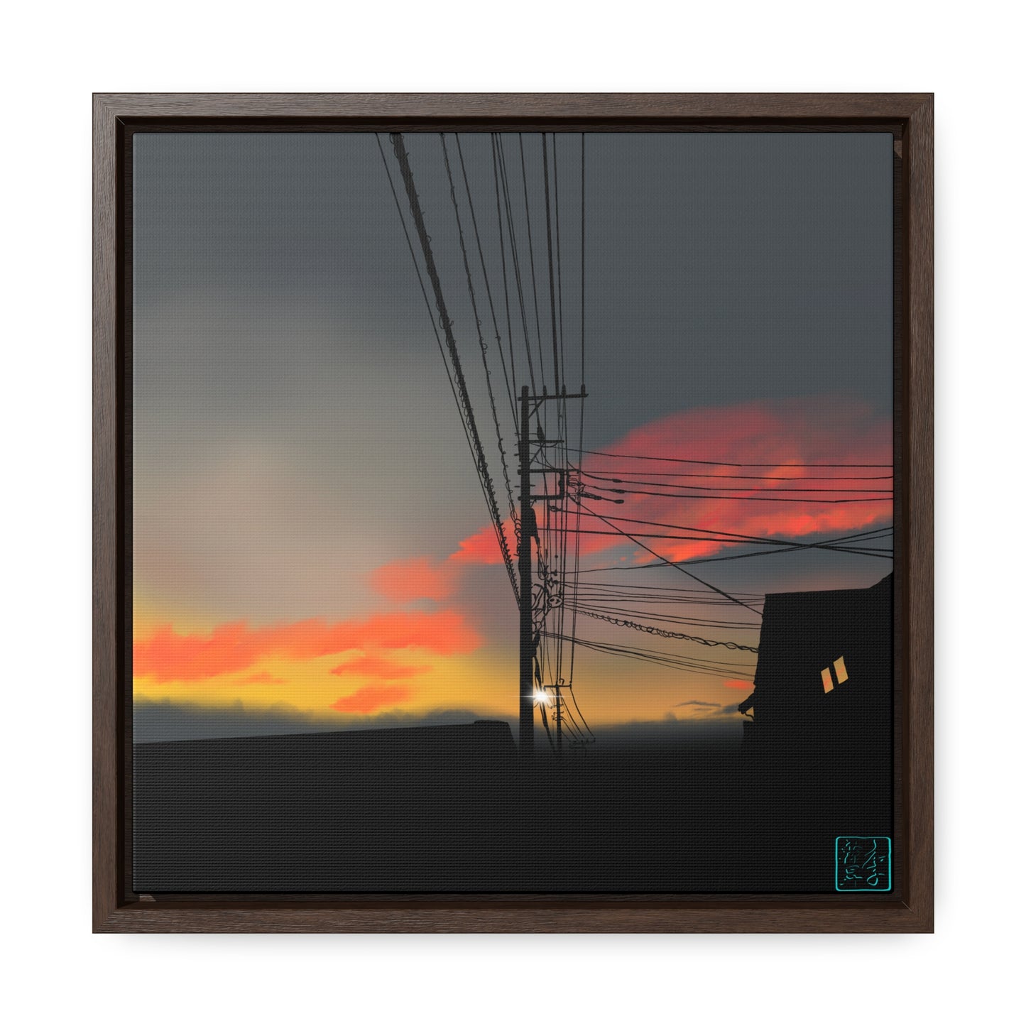 Sunset Powerlines - Gallery Canvas Wraps, Square Frame