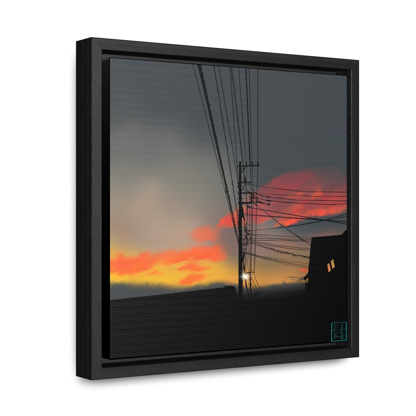 Sunset Powerlines - Gallery Canvas Wraps, Square Frame