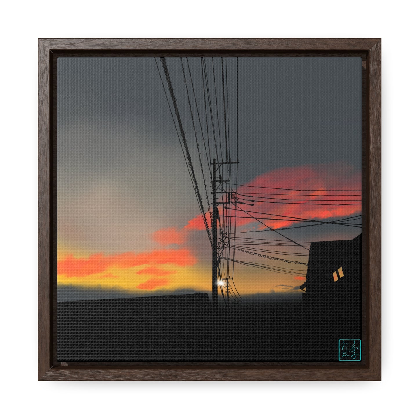 Sunset Powerlines - Gallery Canvas Wraps, Square Frame
