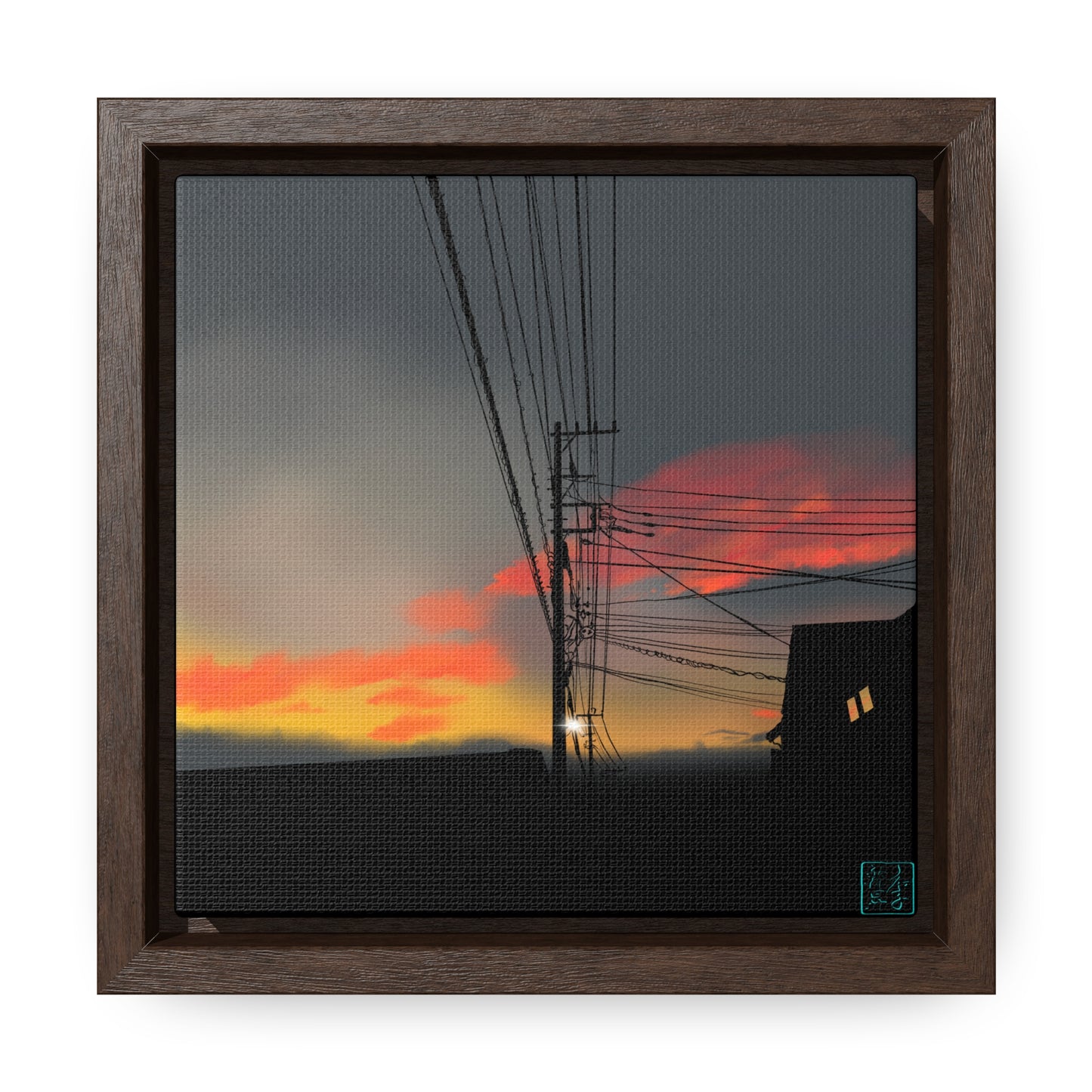 Sunset Powerlines - Gallery Canvas Wraps, Square Frame