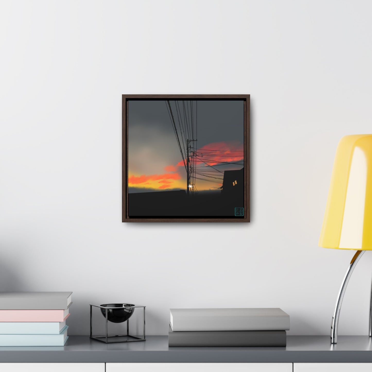 Sunset Powerlines - Gallery Canvas Wraps, Square Frame