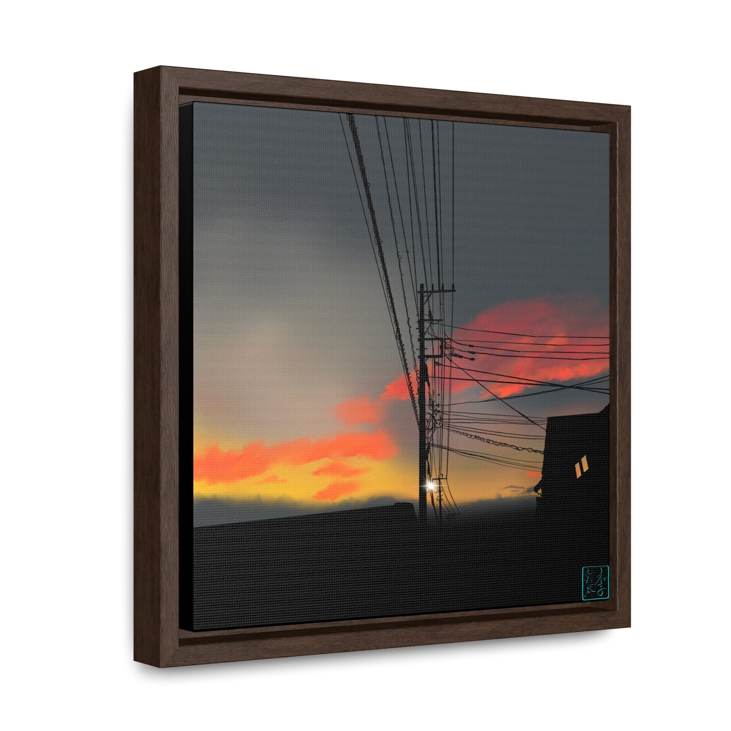 Sunset Powerlines - Gallery Canvas Wraps, Square Frame