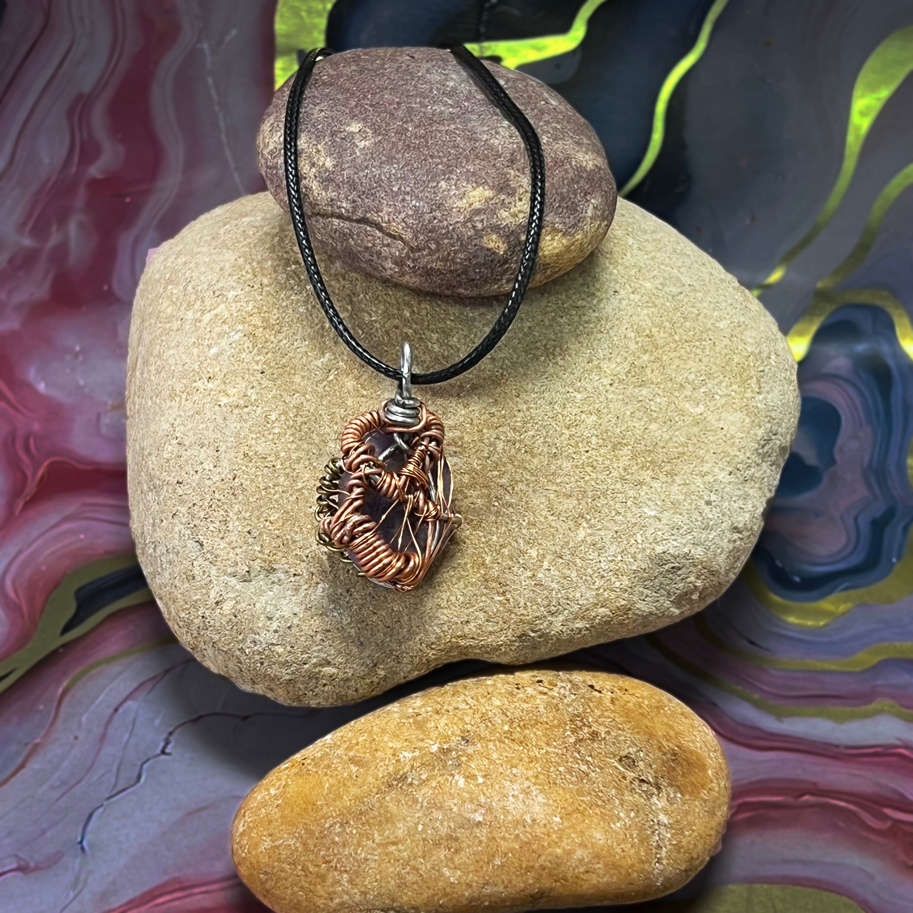 Wire Wrap Organic Shaped Purple Lepidolite Necklace