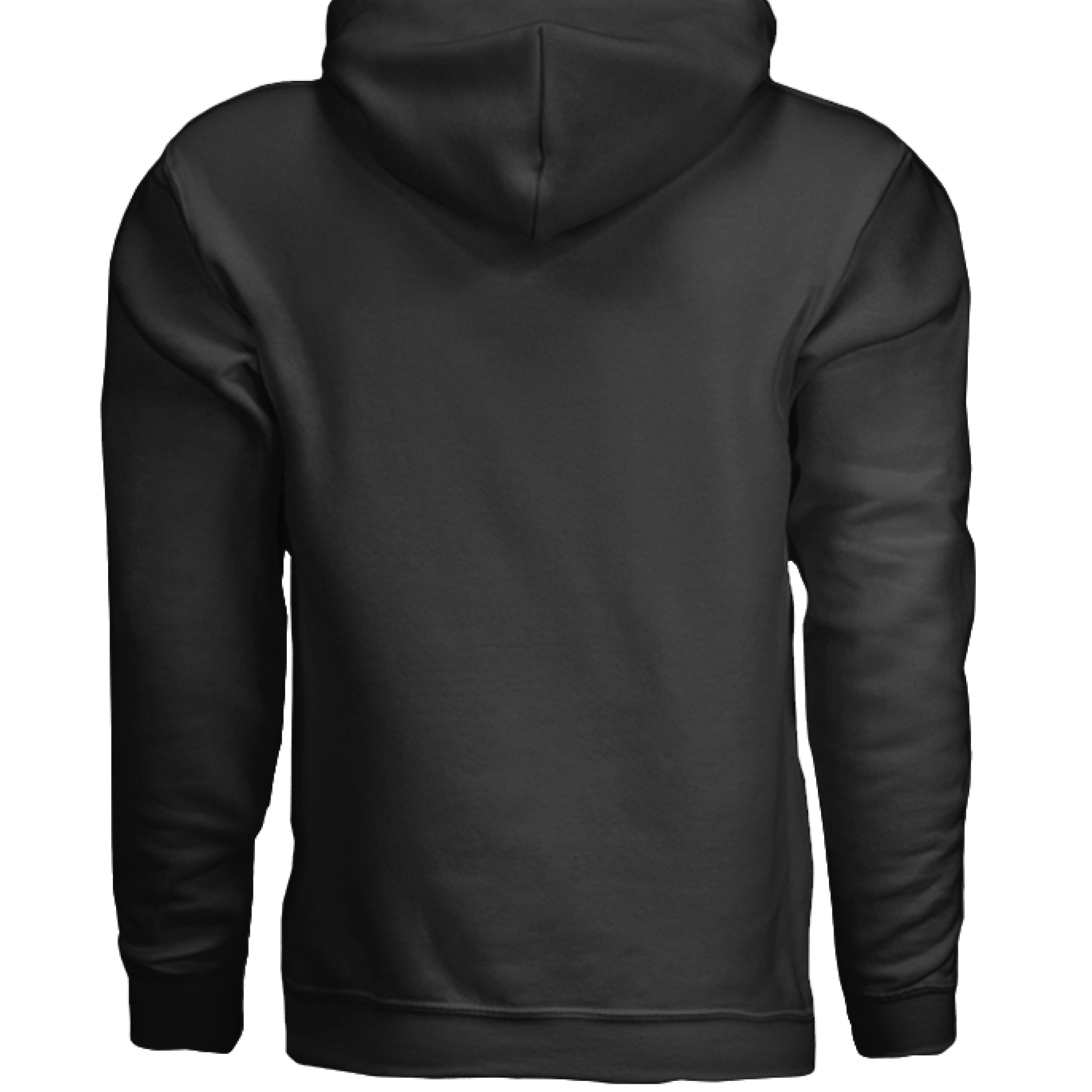 This is the Black Hakuna Matata Hoodie by Lee Hansheng Studios. This is showcasing the back. There are no illustrations or images just the hood shown. It is against a white background.