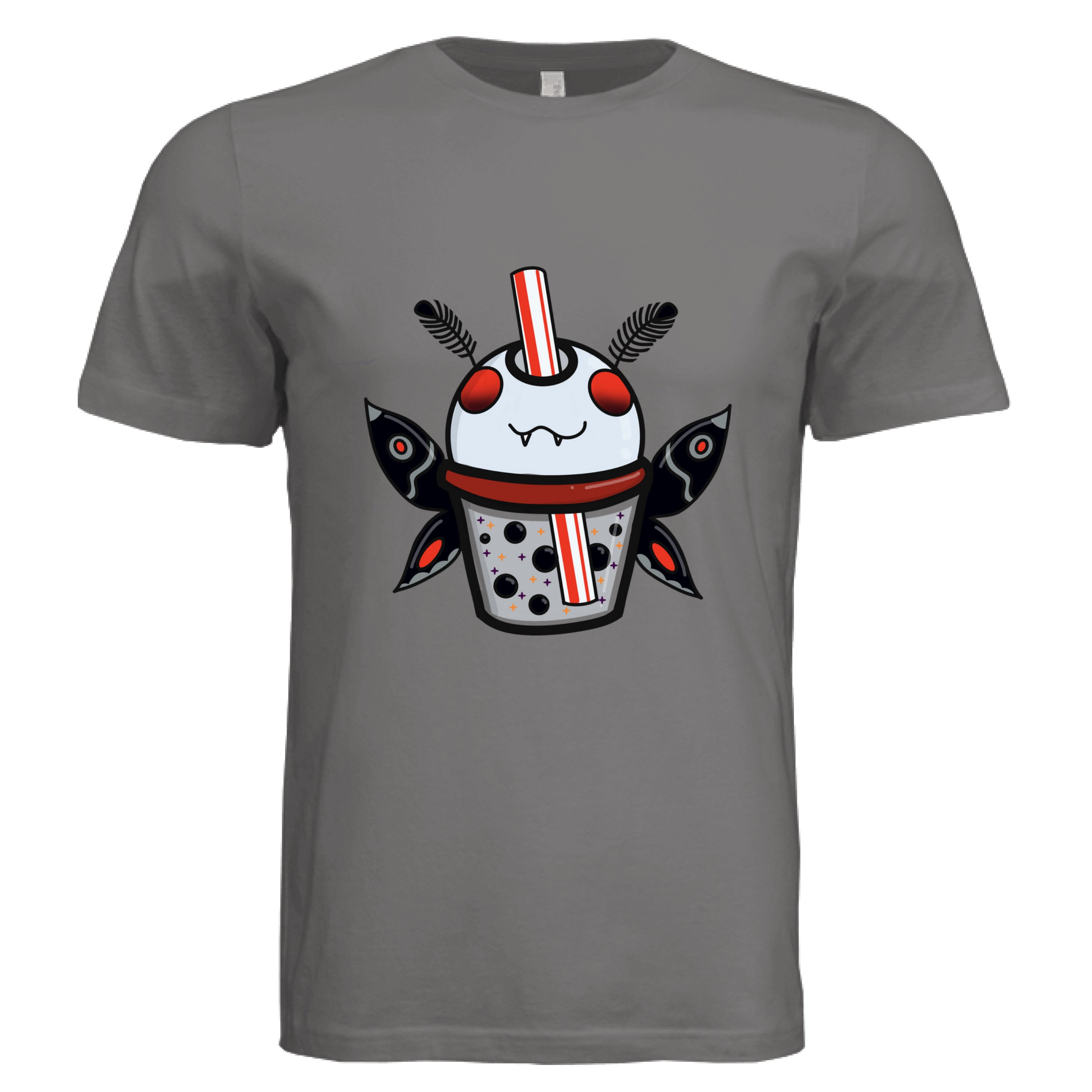 This is the Dark Grey Mothman Boba T-Shirt by Dazzle & Daggers Design. This is showcasing the back of the shirt. There is no illustration or images. It is against a white background.