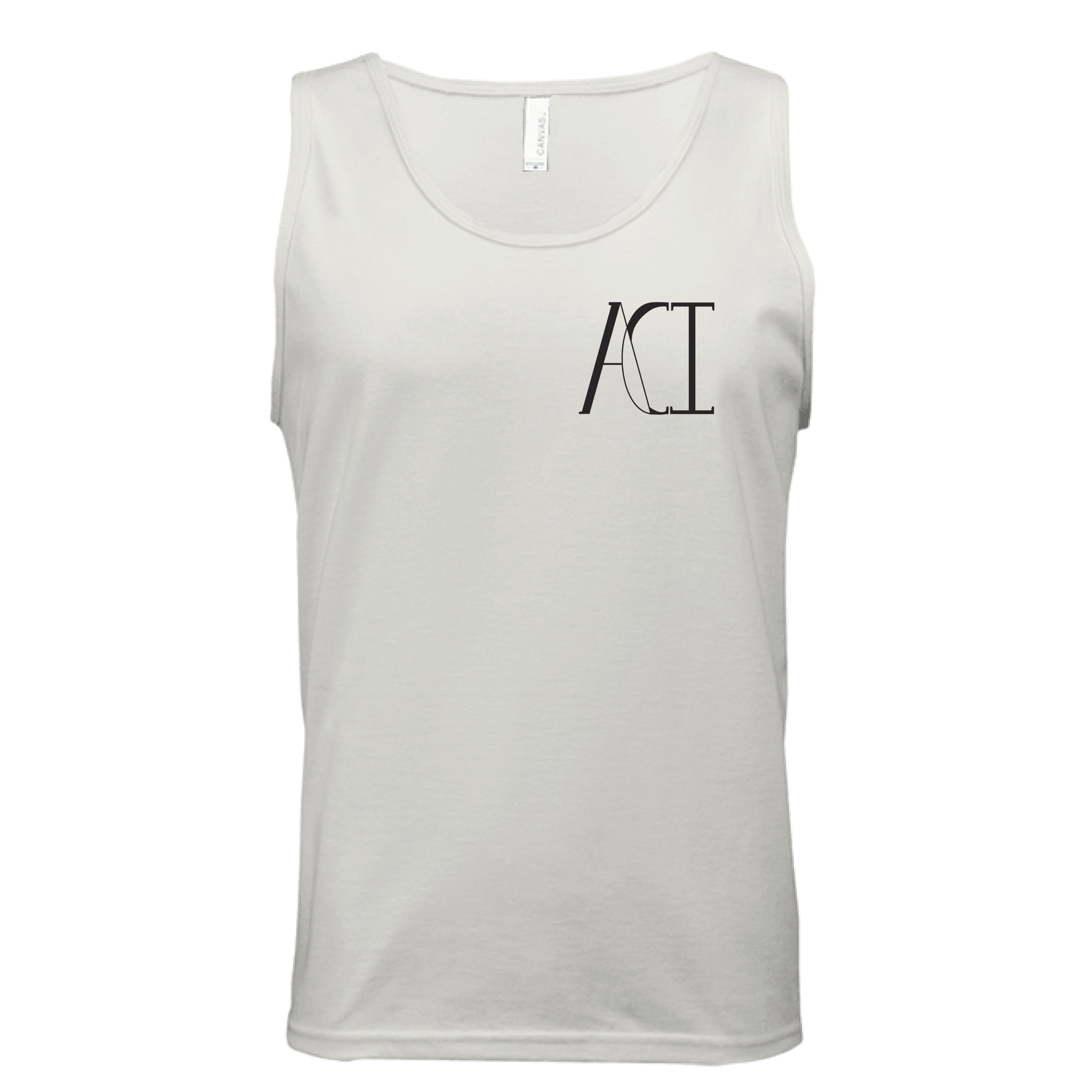 This is the Natural ACI Tank by the Art Collective International. This is showcasing the front of the tank. The image on the left breast pocket is of the ACI logo. It is printed in black and the size label can be seen on the back of the tank. The tank is against a white background.
