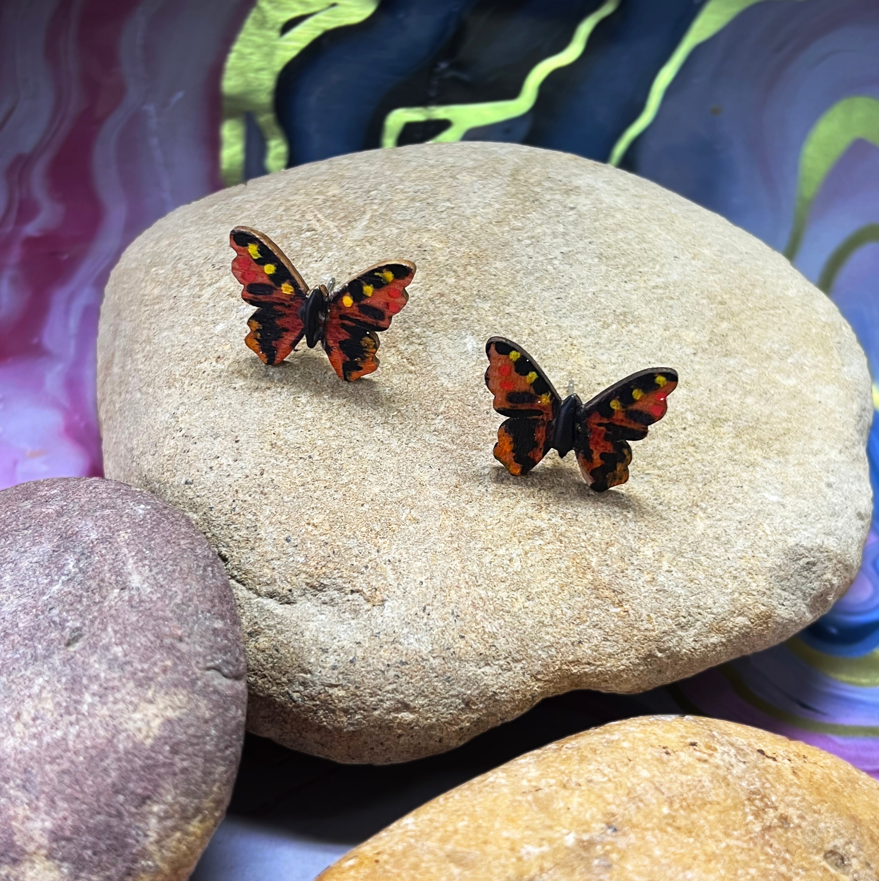 Orange, Red, and Yellow Butterfly Earrings