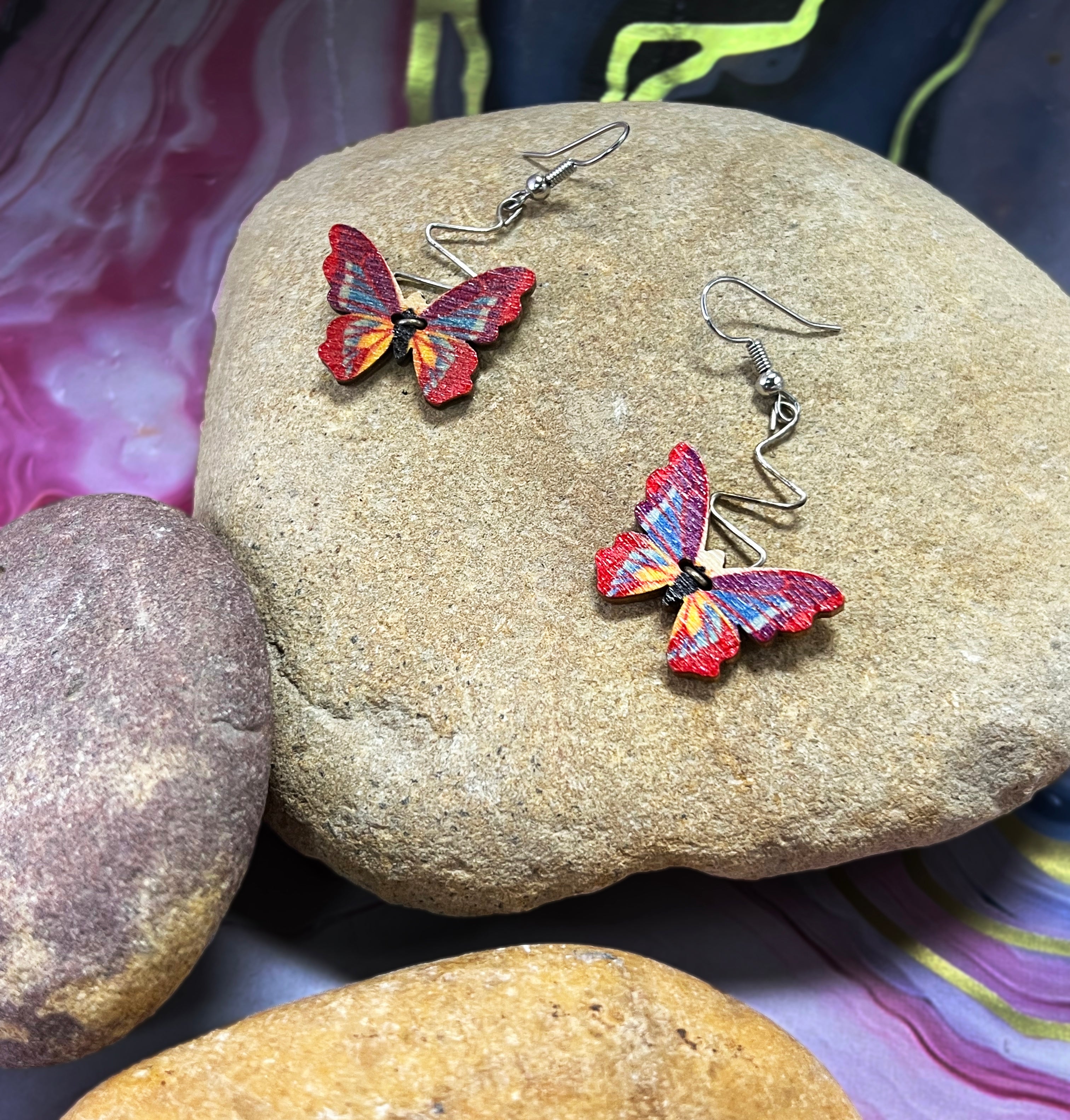 Zig Zag Dangle Rainbow Butterfly Earrings