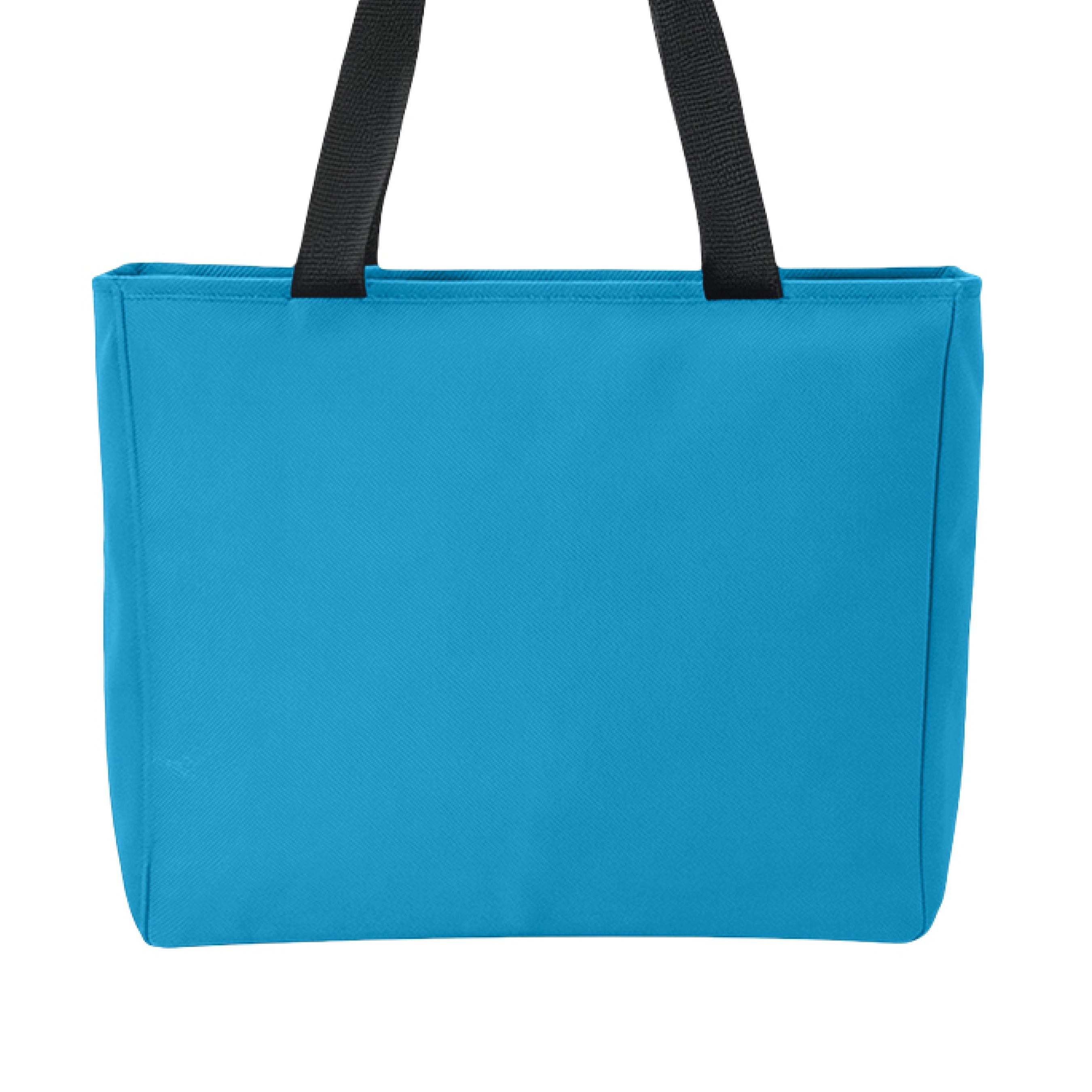 This is the Turquoise Cryptid Boba Zip Tote by Dazzle & Daggers Design. This is showcasing the back and the handles are black. There are no images or illsutrations. The tote is against a white background.