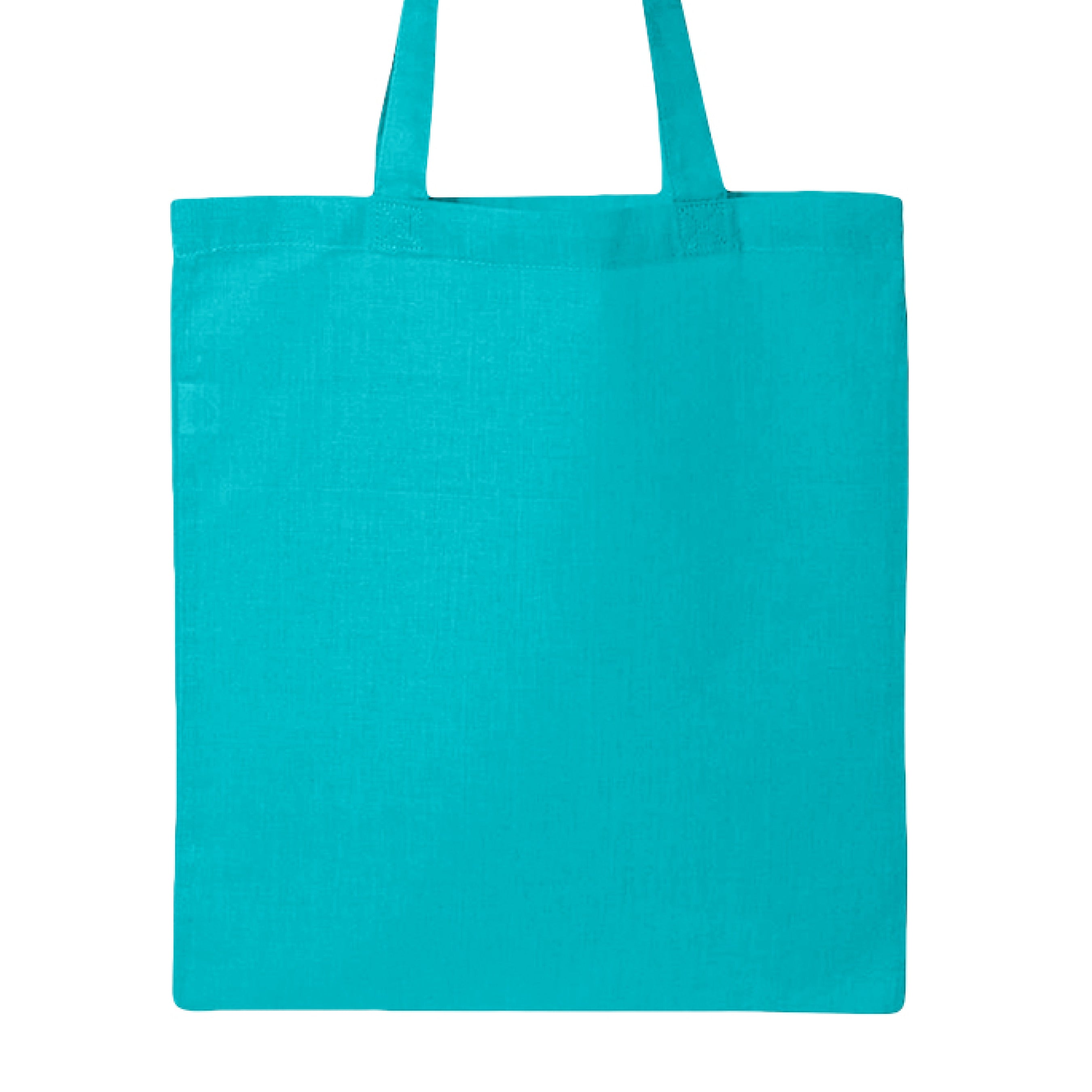 This is the Turquoise Hakuna Matata Canvas Tote by Lee Hansheng Studios. This is showcasing the back. There isn't an illustration or image. It is against a white background.