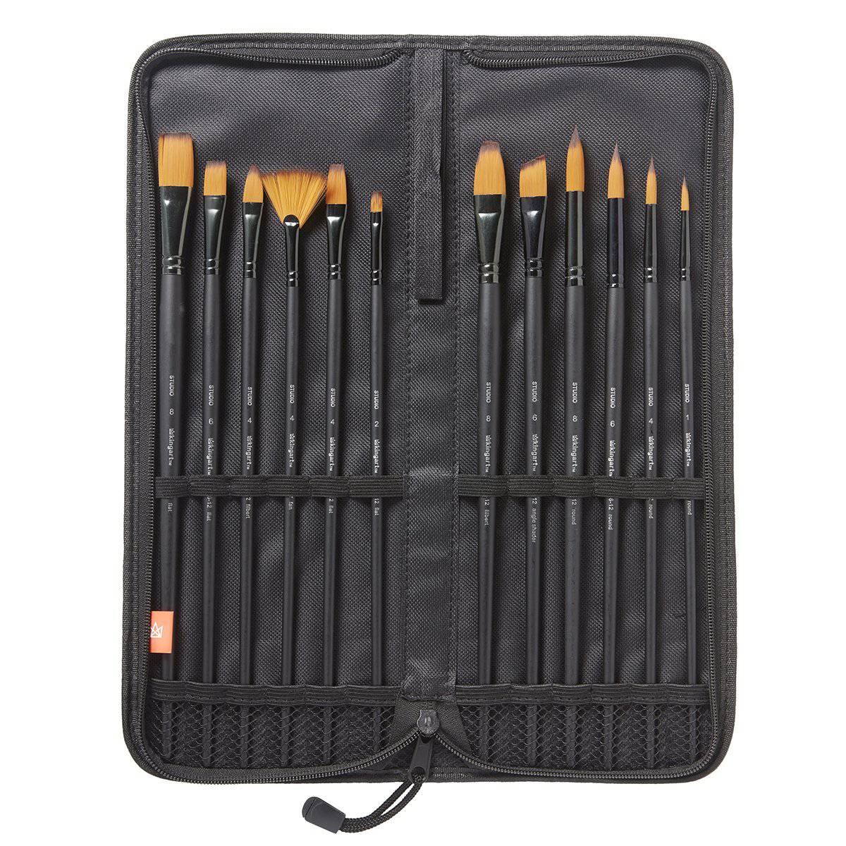 Studio Mixed Media Gold Nylon Brush Set - Long Handle - 12 pc