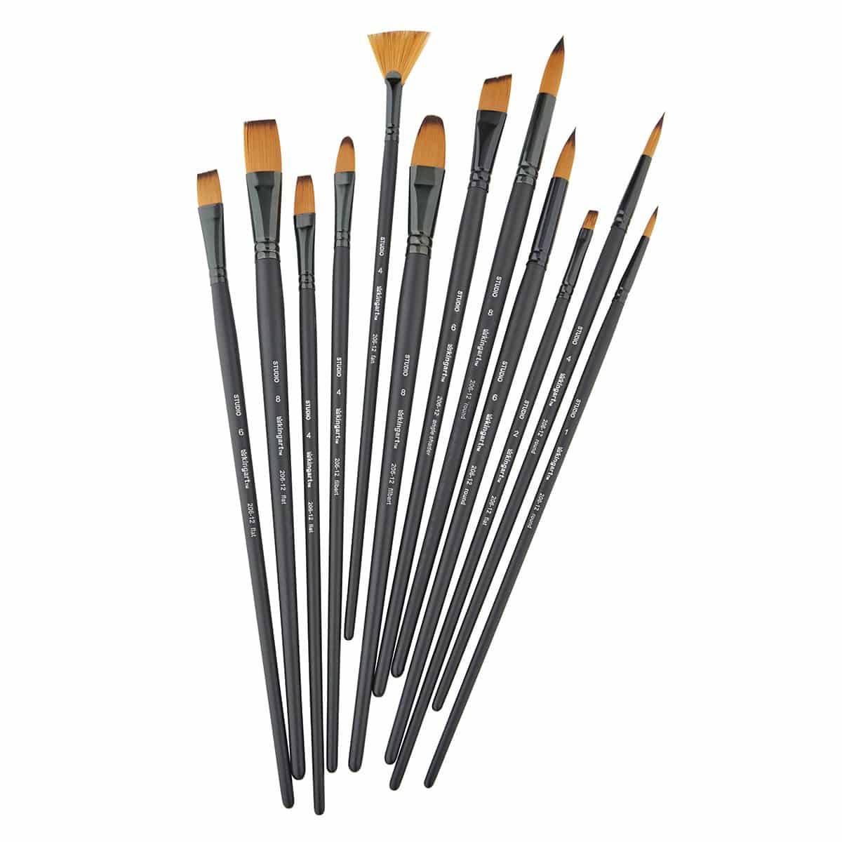 Studio Mixed Media Gold Nylon Brush Set - Long Handle - 12 pc
