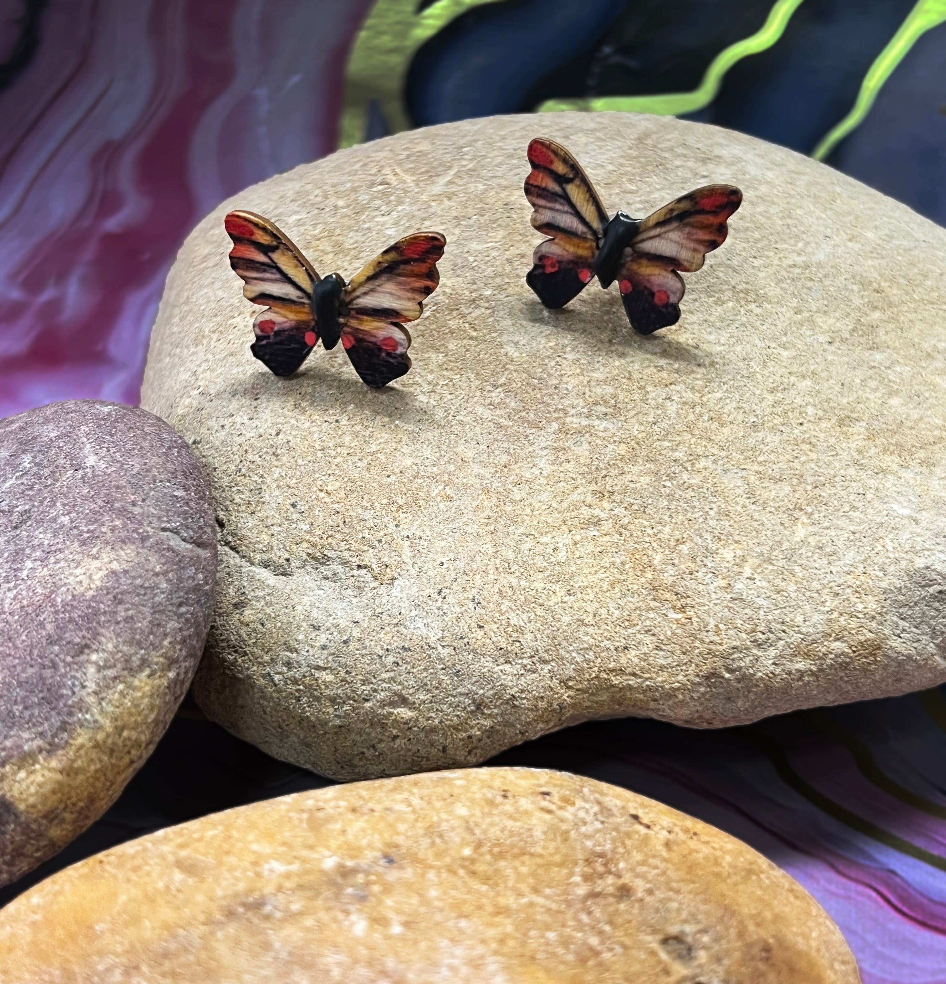 Red, Yellow, and White Butterfly Earrings