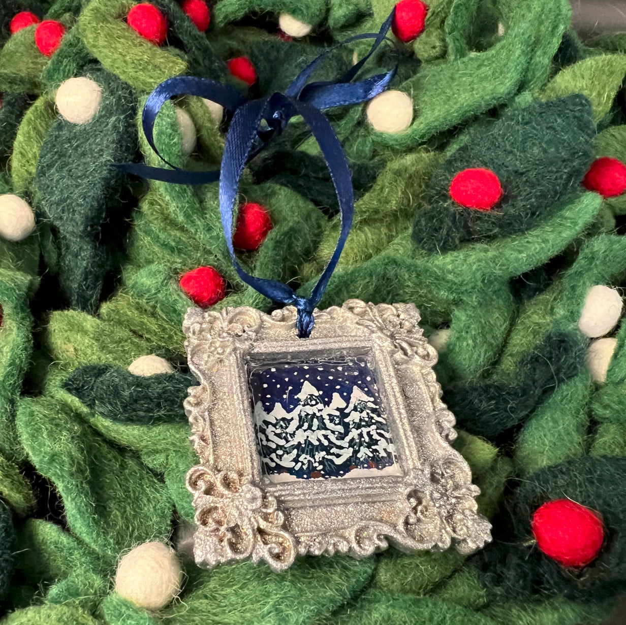 Snow Laden trees Square Ornament