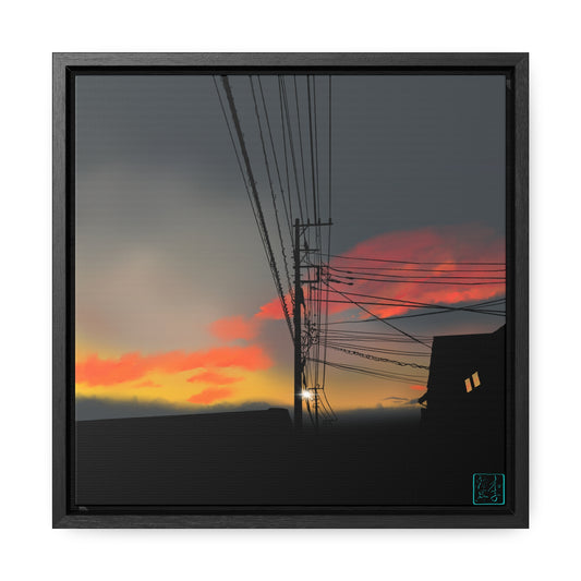 Sunset Powerlines - Gallery Canvas Wraps, Square Frame