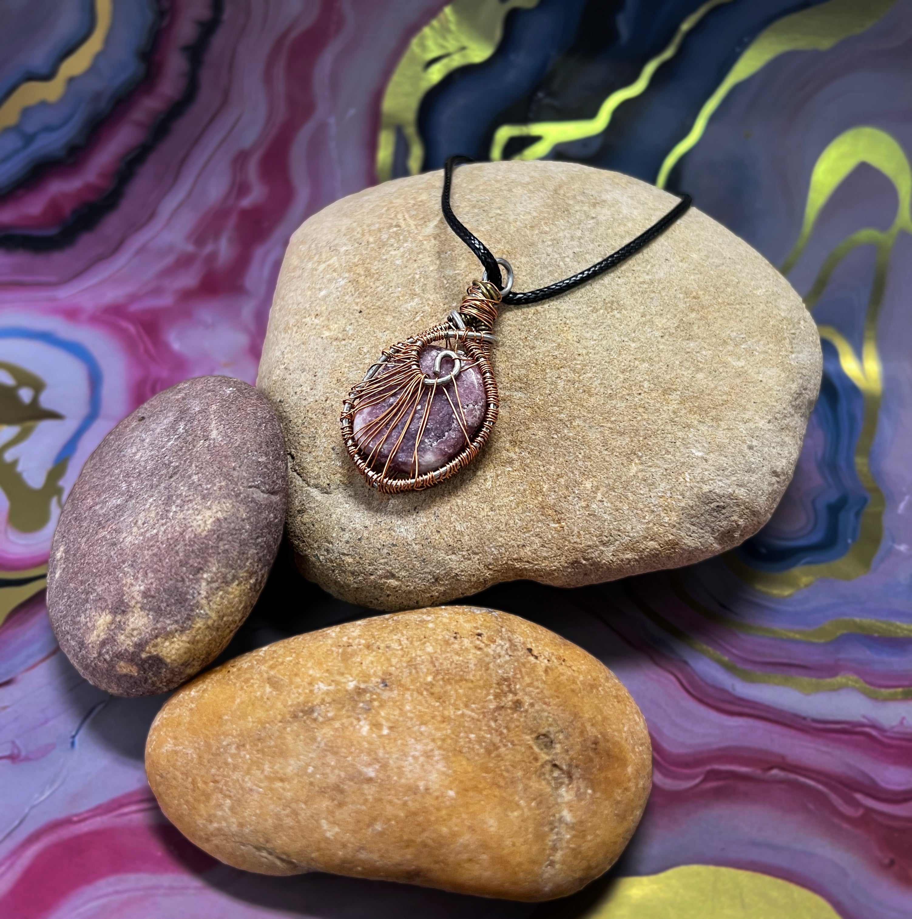 Tear Drop Wire Wrapped Purple Lepidolite Necklace