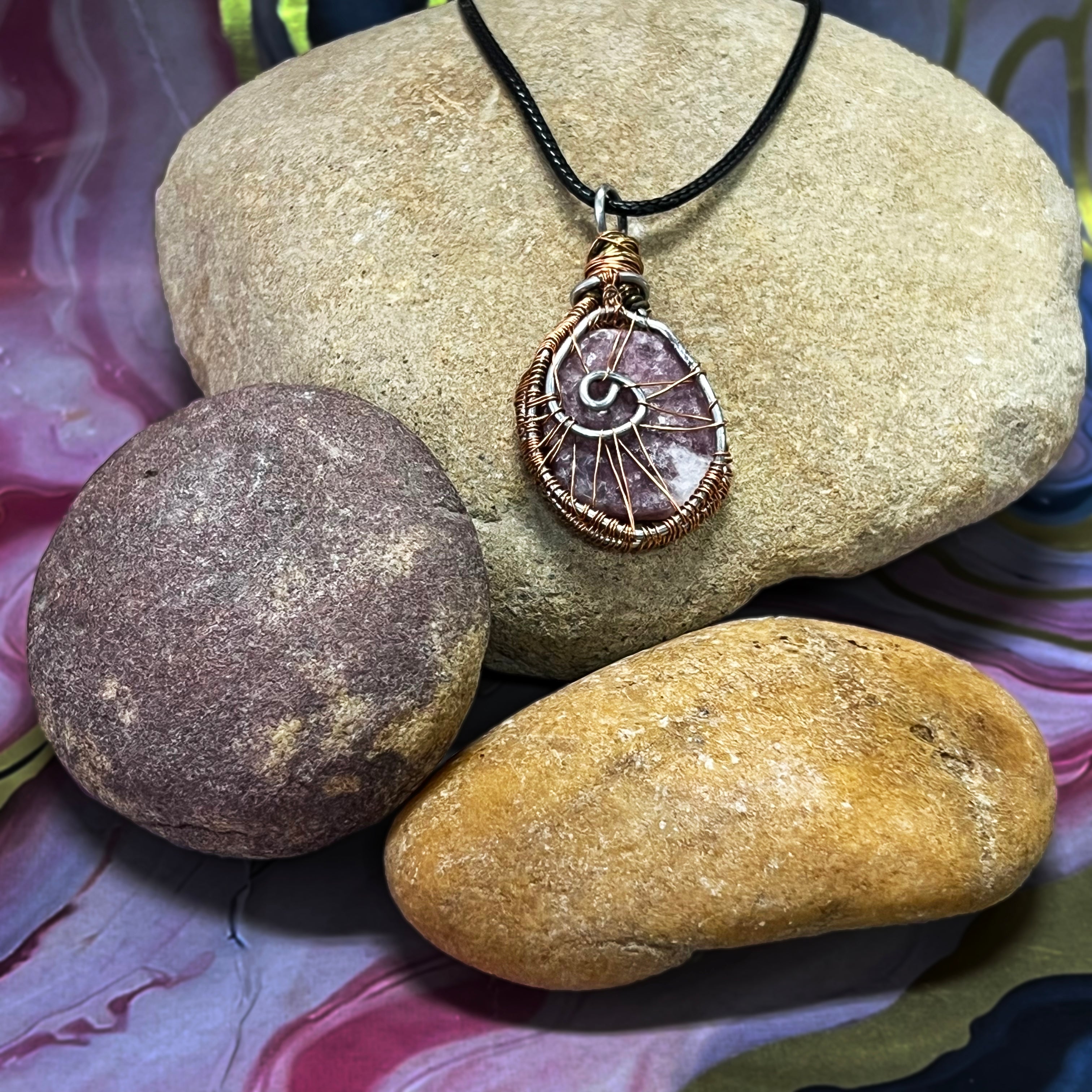 Tear Drop Wire Wrapped Purple Lepidolite Necklace