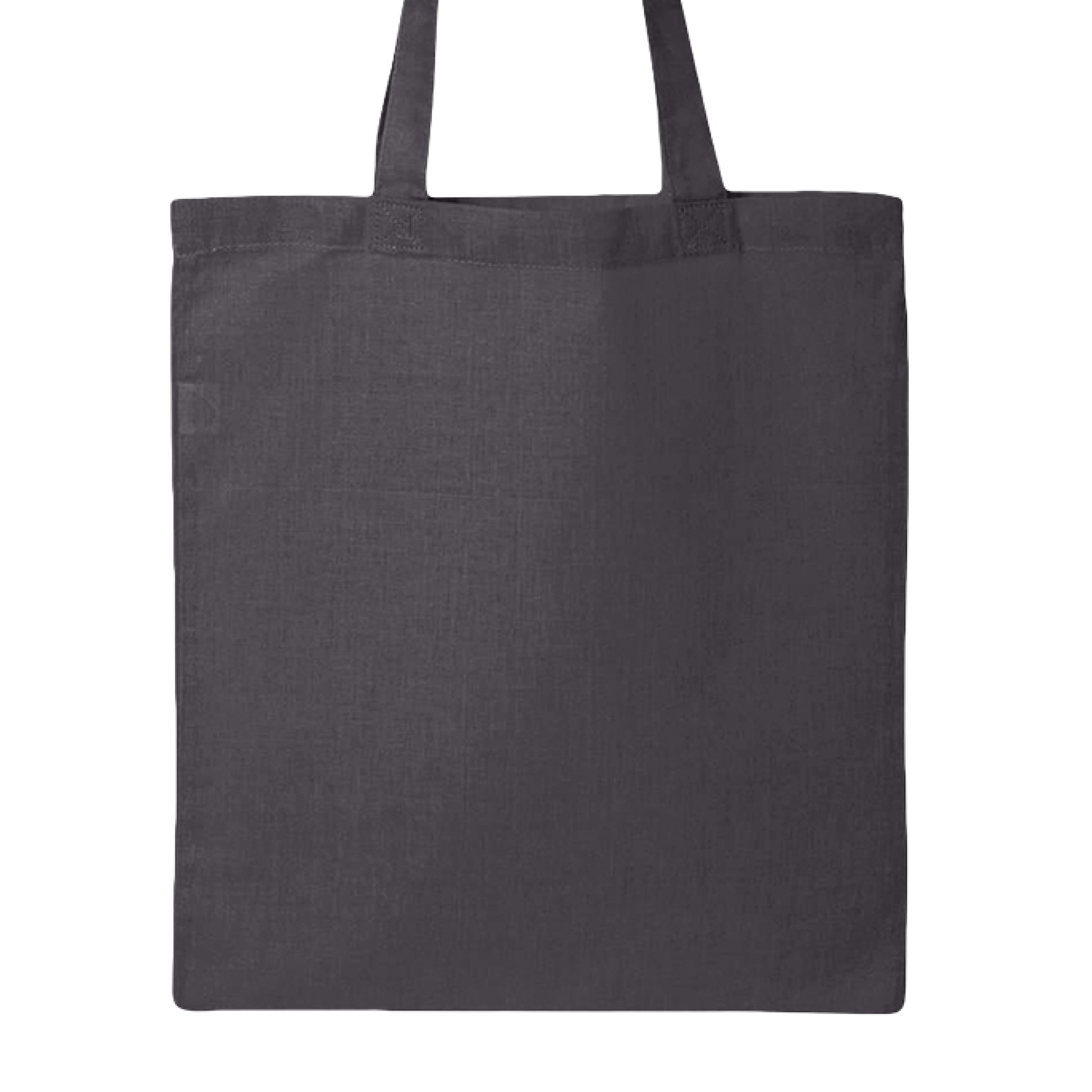 This is the Charcoal Hakuna Matata Canvas Tote by Lee Hansheng Studios. This is showcasing the back. There isn't an illustration or image. It is against a white background. 