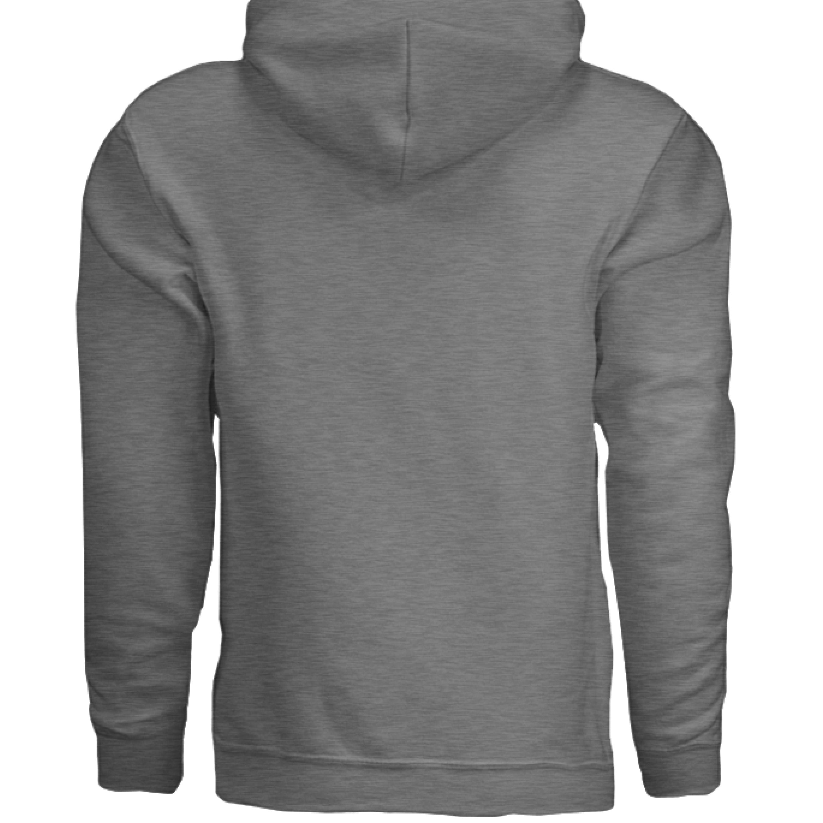 This is the Graphite Heather Miss Amanita Hoodie by Storm Garden Studio. This is the back of the hoodie. There are no illustrations or images. It is against a white background.