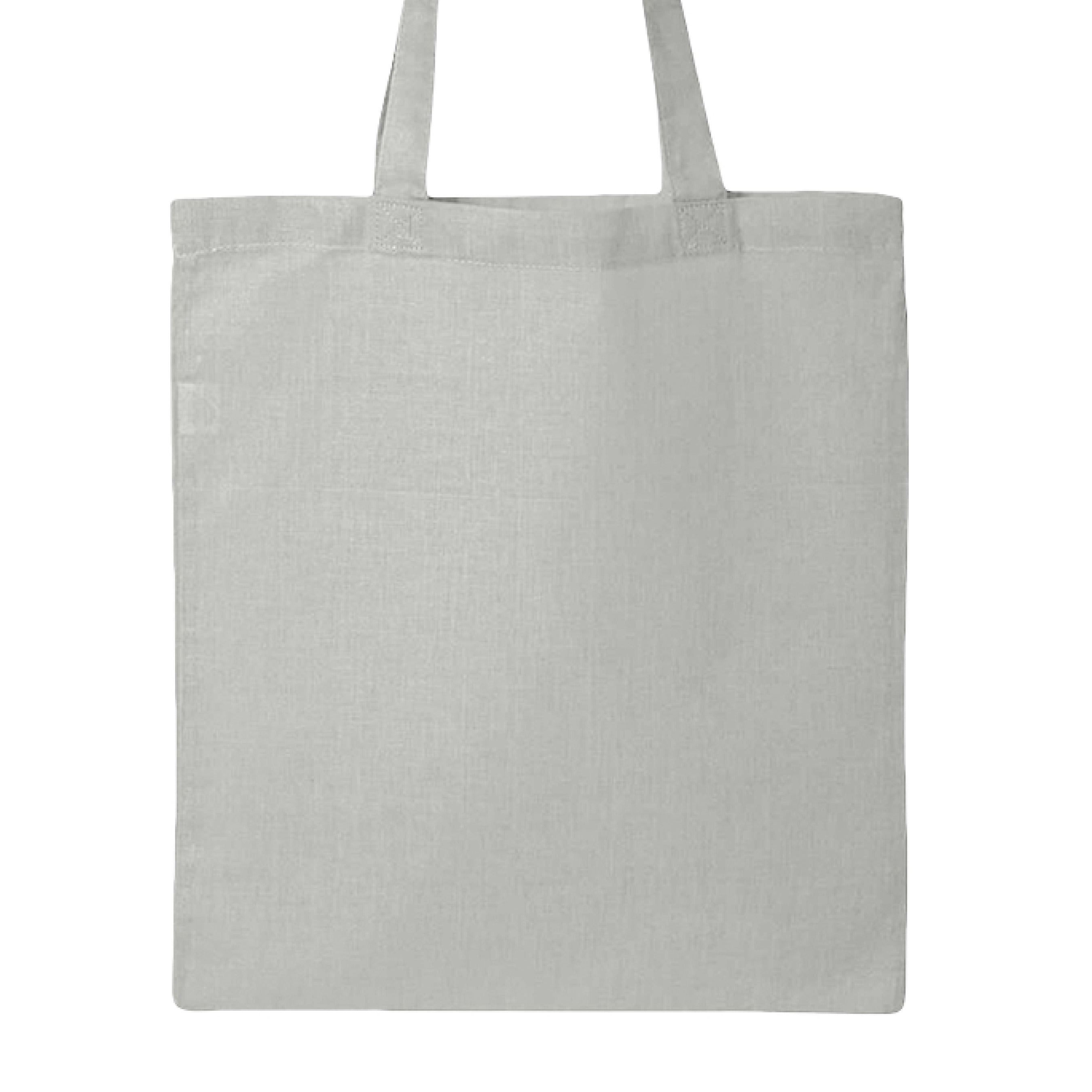 This is the Grey Boba Friends Canvas Tote by Dazzle & Daggers Design. This is showcasing the back which has no illustrations or print. It is against a white background. 