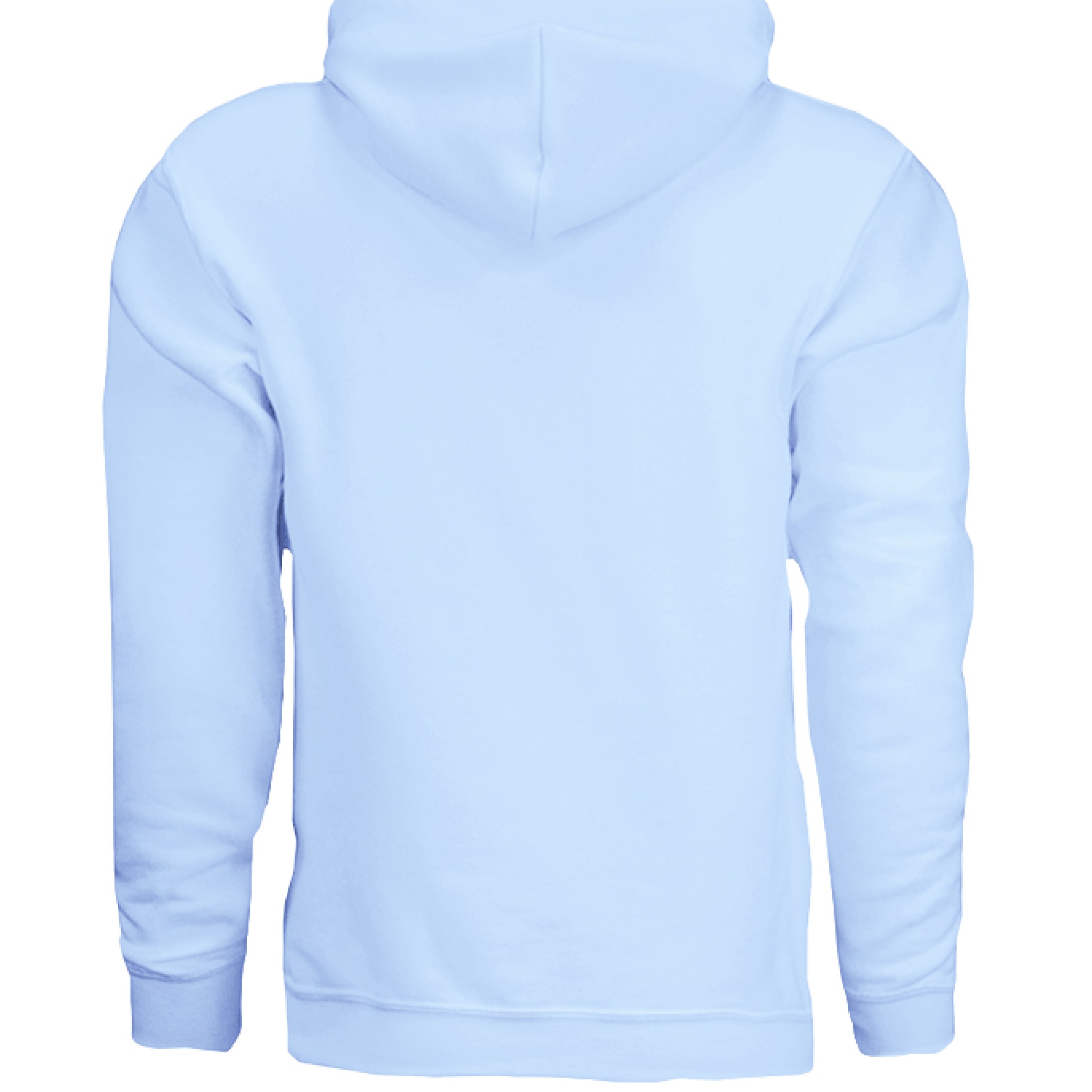 This is the Light Blue Banana Slug Hoodie by Storm Garden Studio. This showcases the back of the hoodie. There's no illustration or images. It is against a white background.