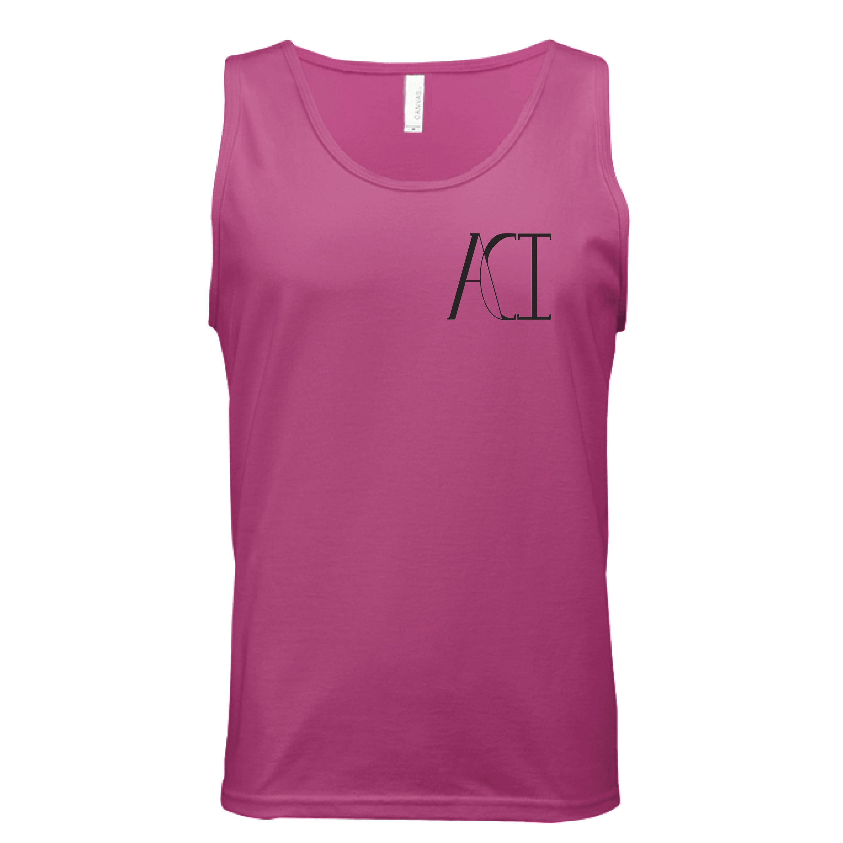 This is the Mauve ACI Tank by the Art Collective International. This is showcasing the front of the tank. The image on the left breast pocket is of the ACI logo. It is printed in black and the size label can be seen on the back of the tank. The tank is against a white background.