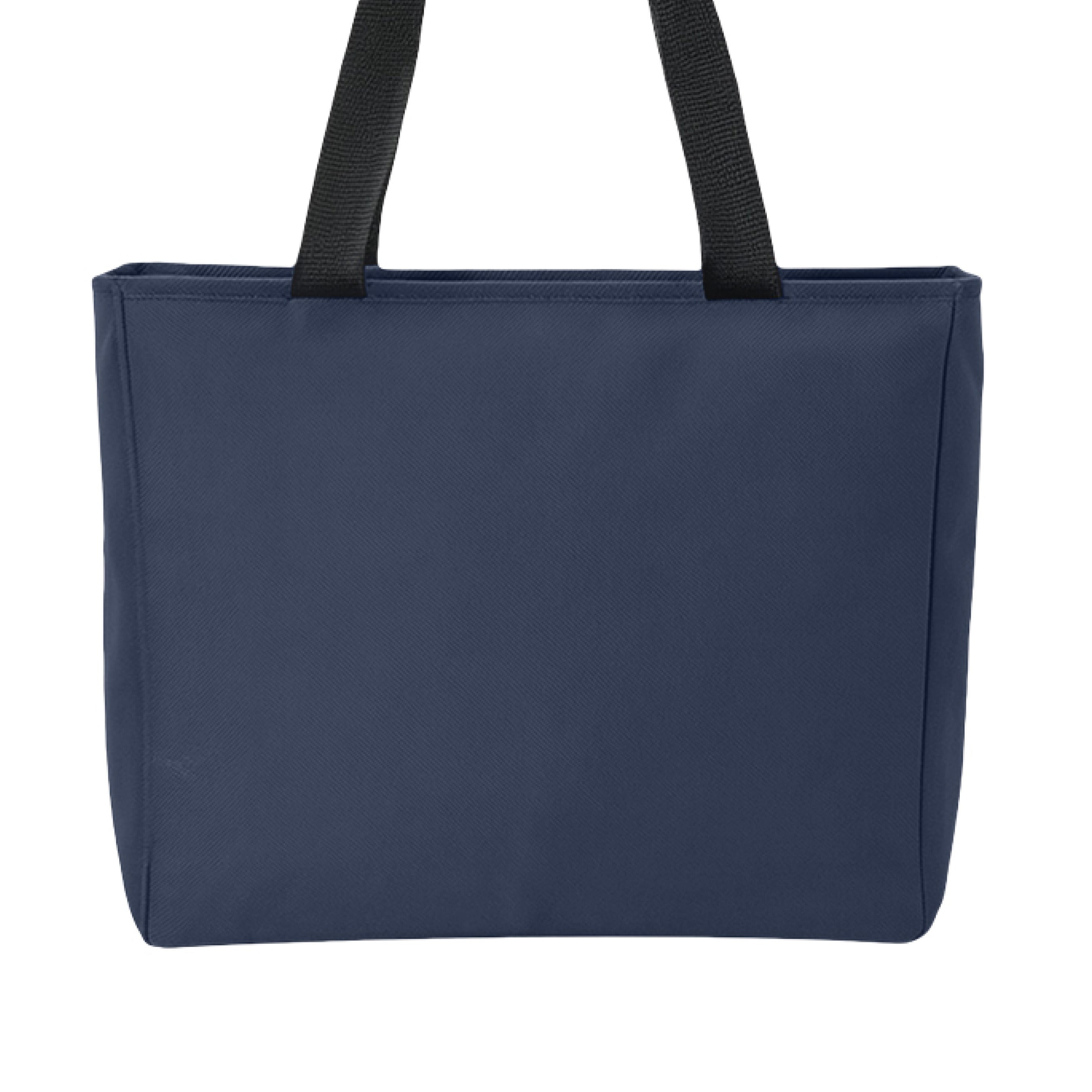 This is the Navy Cryptid Boba Zip Tote by Dazzle & Daggers Design. This is showcasing the back and the handles are black. There are no images or illsutrations. The tote is against a white background.