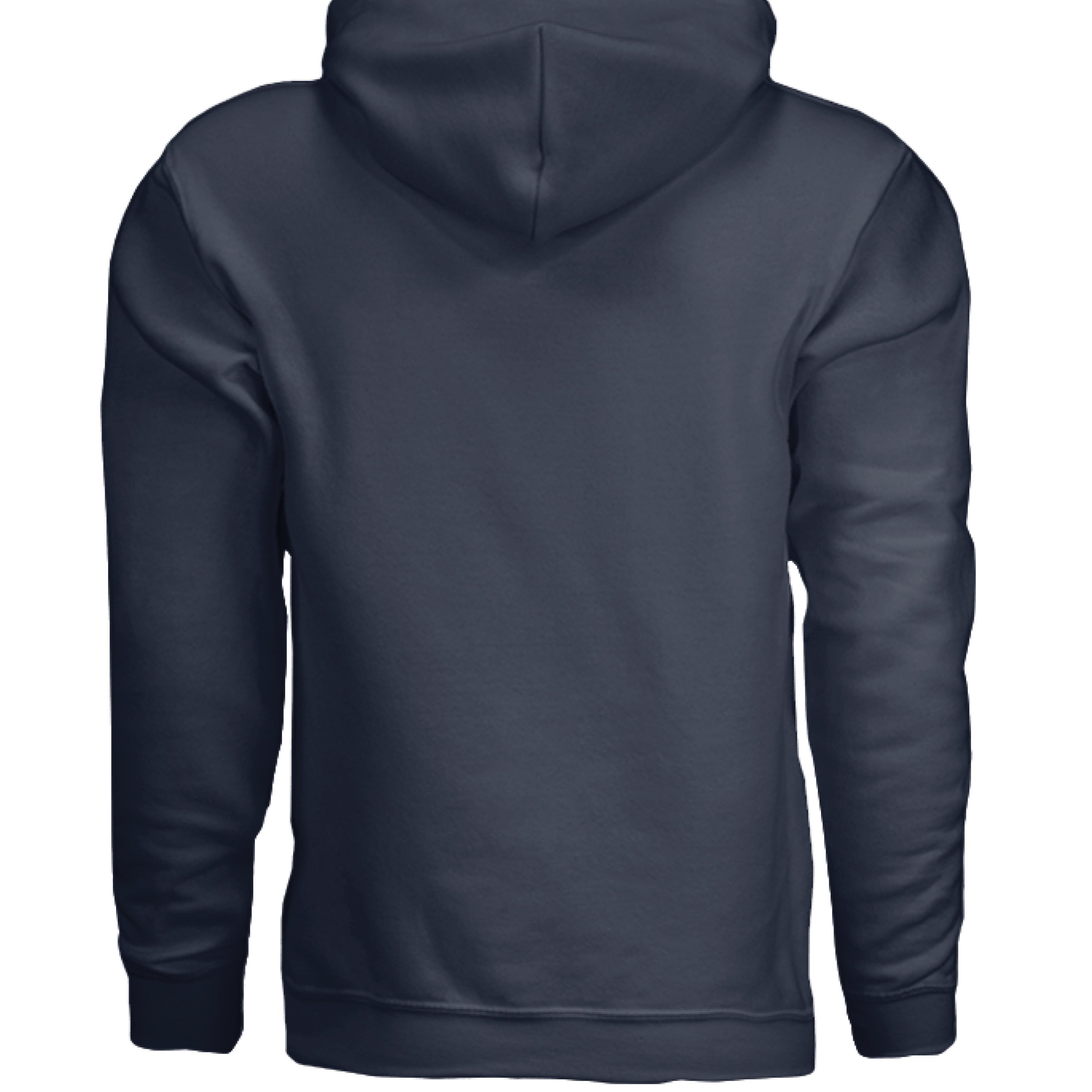This is the Navy Hakuna Matata Hoodie by Lee Hansheng Studios. This is showcasing the back. There are no illustrations or images just the hood shown. It is against a white background.