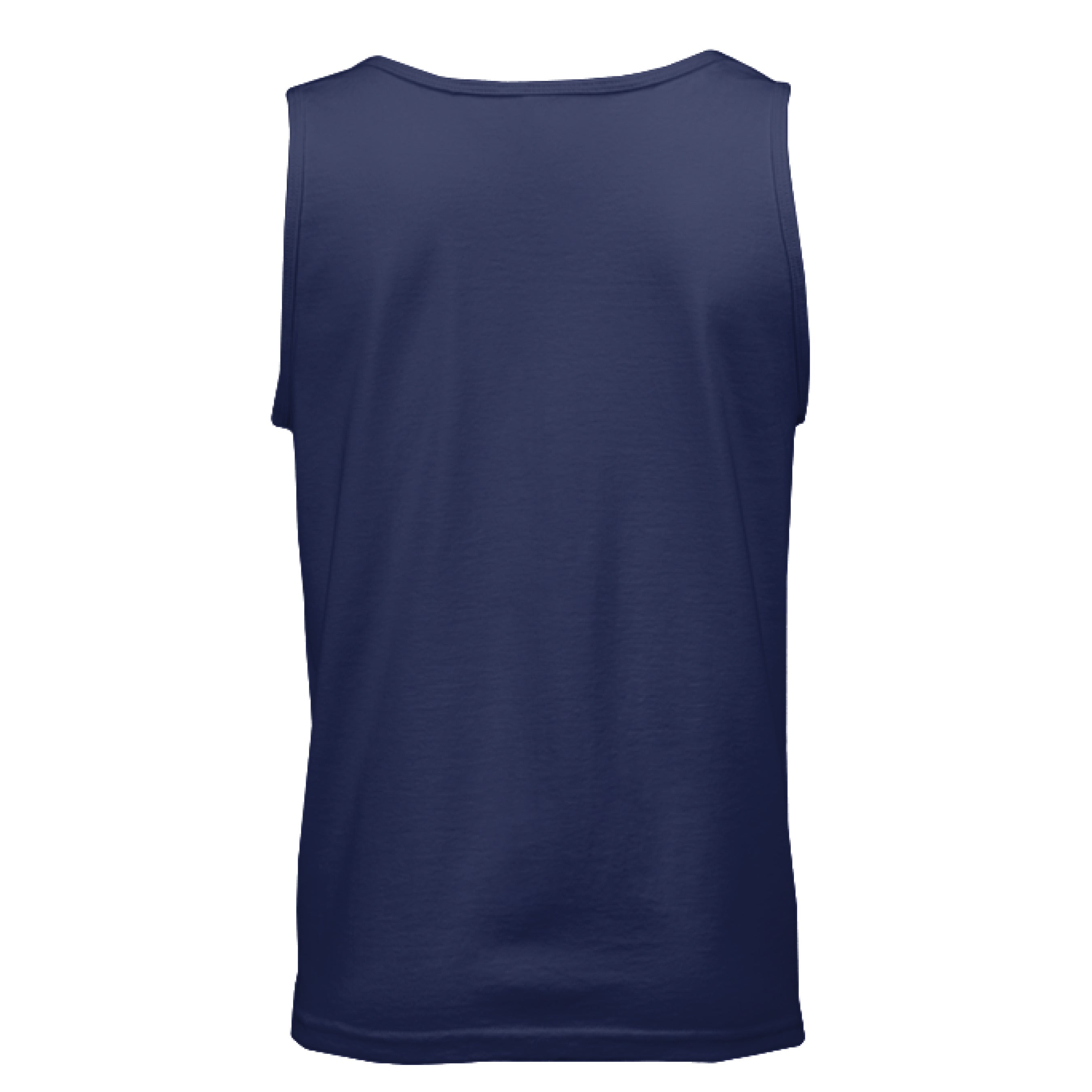 This is the Navy Hakuna Matata Tank by Lee Hansheng Studios. This is showcasing the back. There is no images or illustrations. It is against a white background.