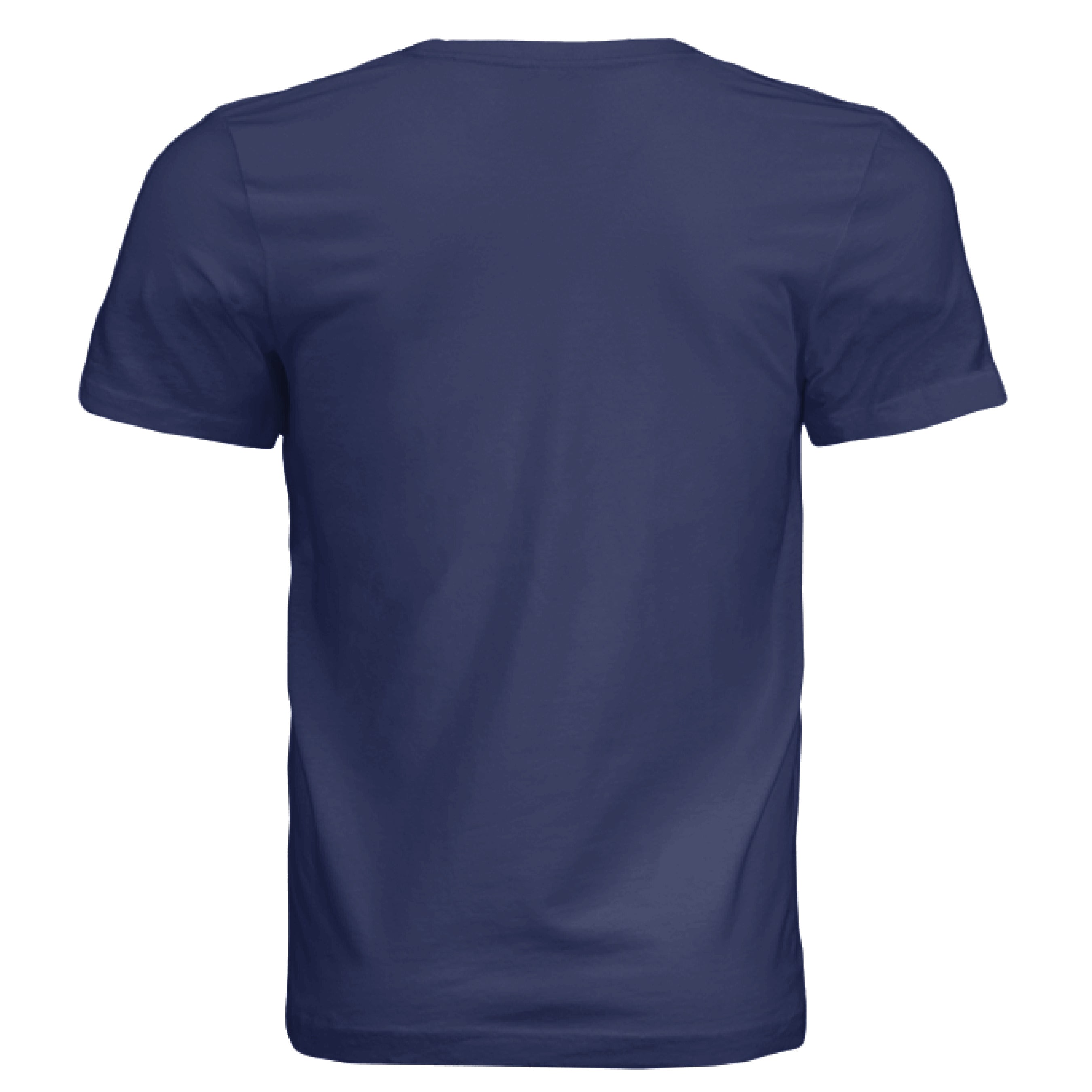 This is the Navy Zinnia 2 T-Shirt by Storm Garden Studio. This showcases the back of the shirt. There is no illustration or images. It is against a white background.