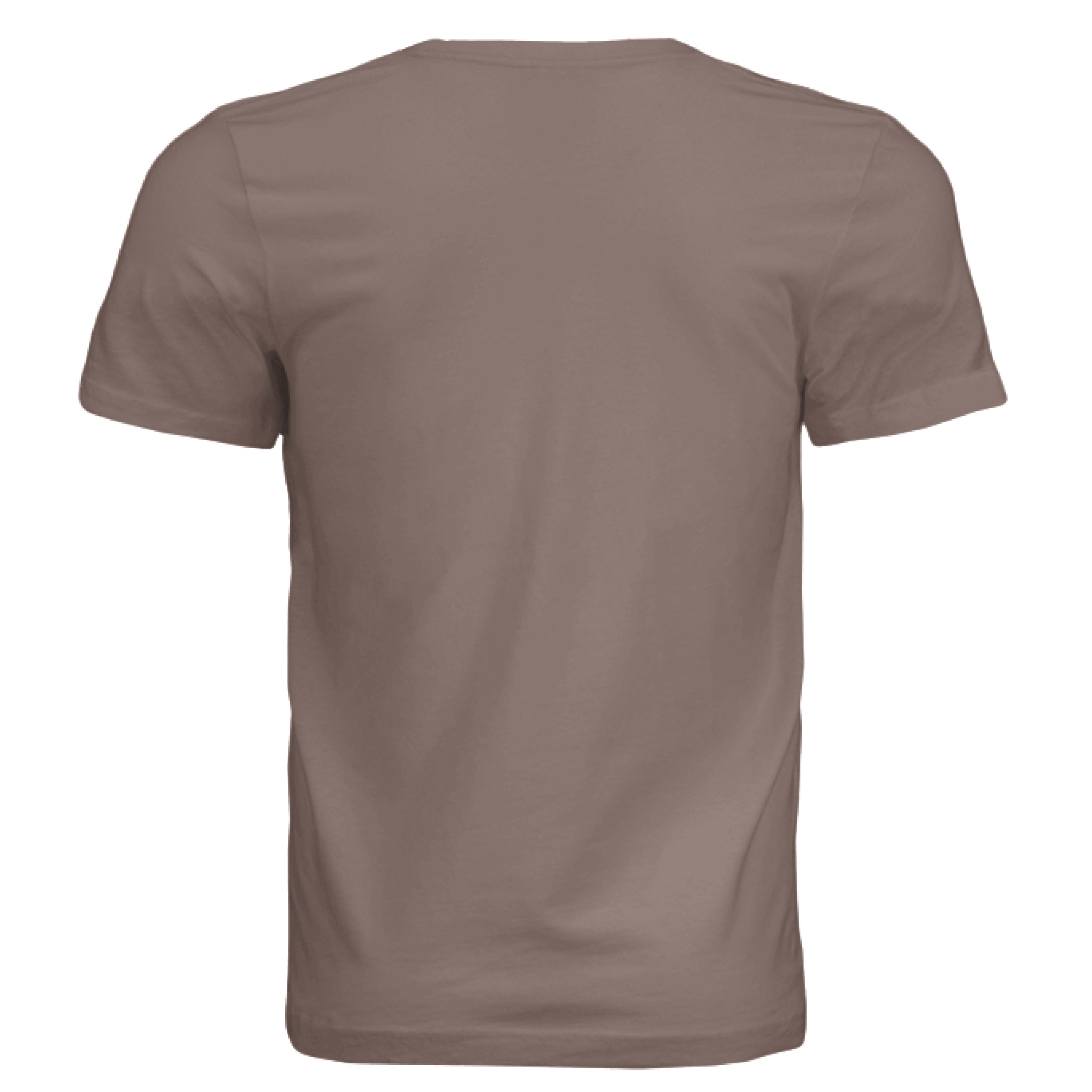 This is the Pebble Brown Sakura T-Shirt by Lee Hansheng Studios. This is showcasing the back of the shirt. There are no illustrations or images on the back. It is against a white background. 