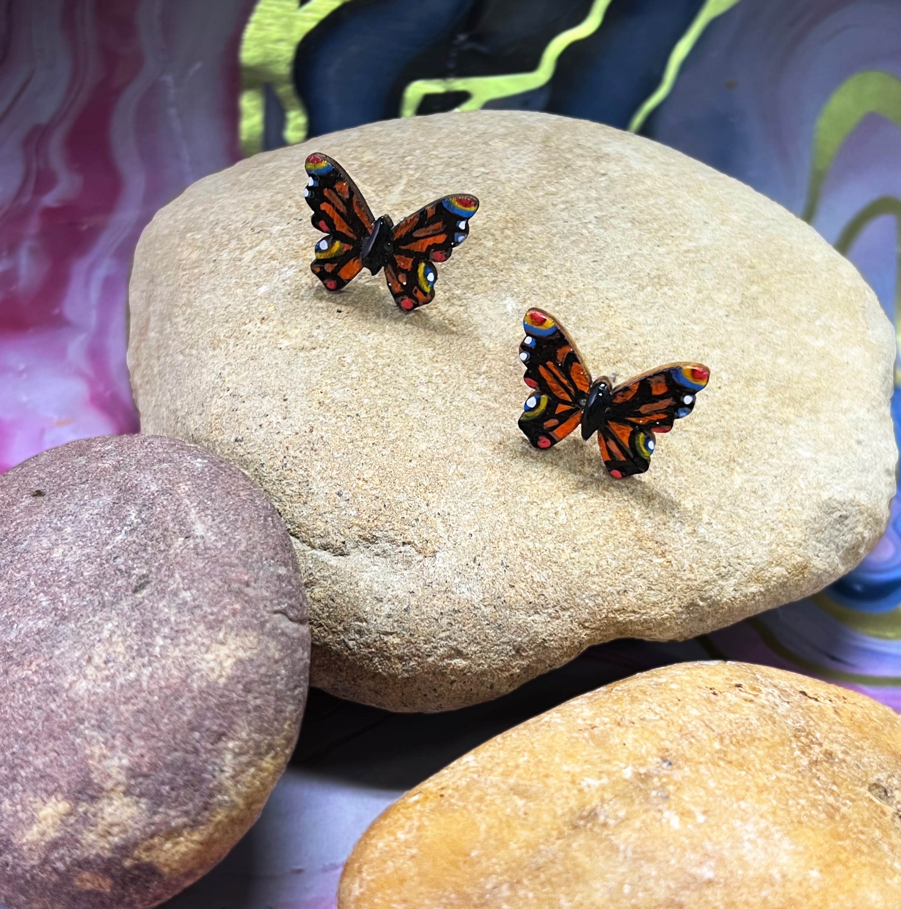 Rainbow Butterfly Stud Earrings