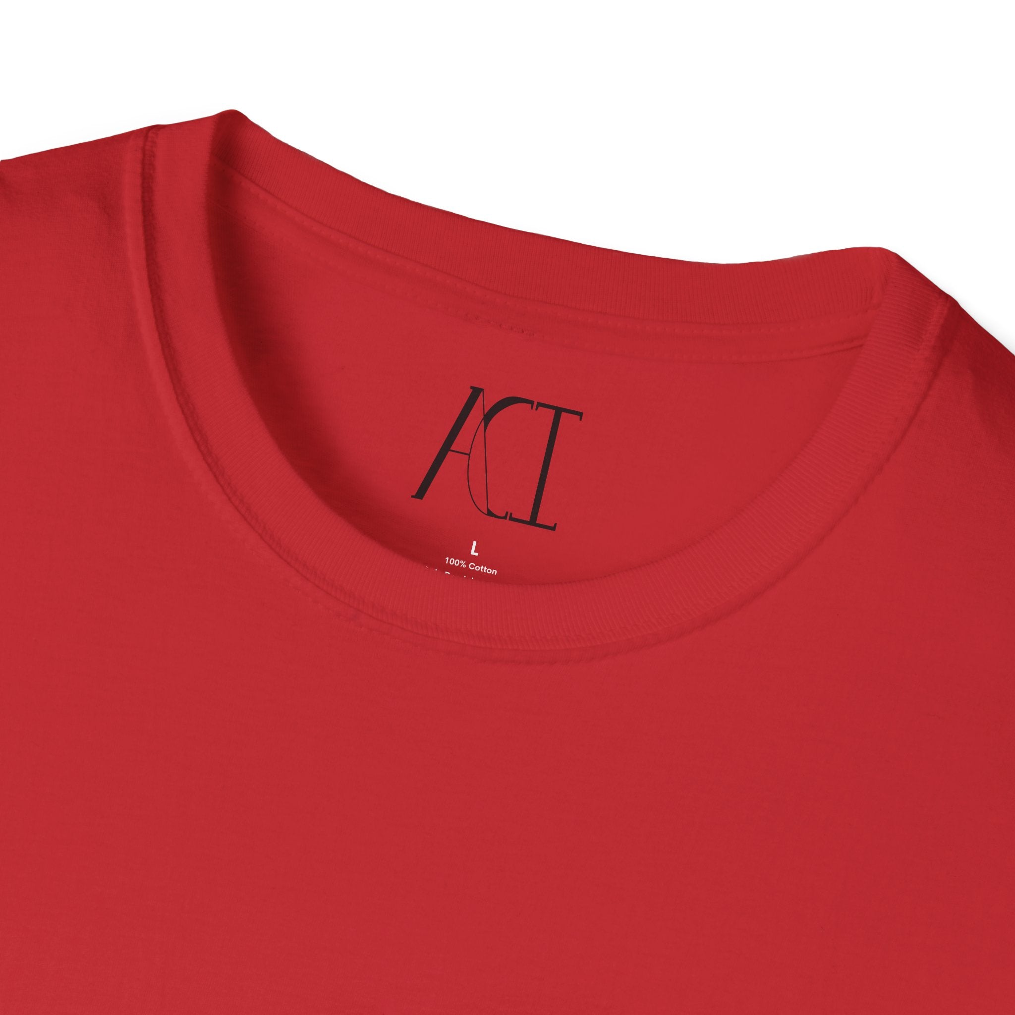 This is the Red ACI T-Shirt that shows an image of the seams from the neck. The size label and ACI logo printed on the inside of the shirt. The size label print is white whereas the logo is black.