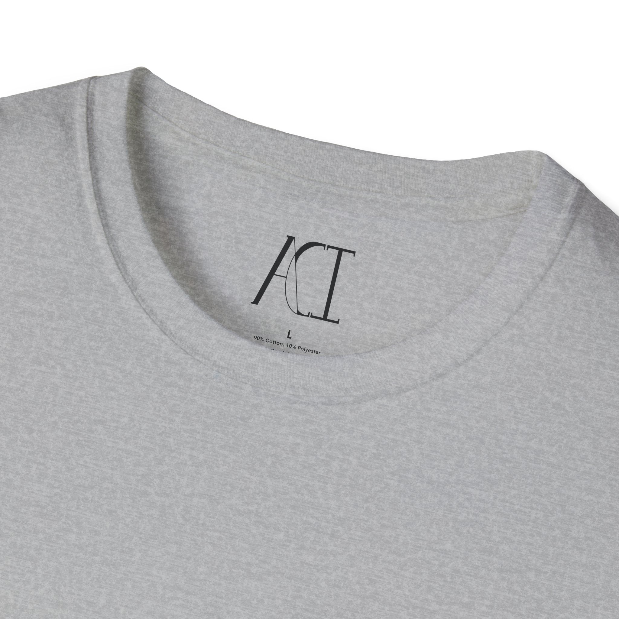 This is the Sport Grey ACI T-Shirt that shows an image of the seams from the neck. The size label and ACI logo printed on the inside of the shirt. The size label print is white whereas the logo is black.