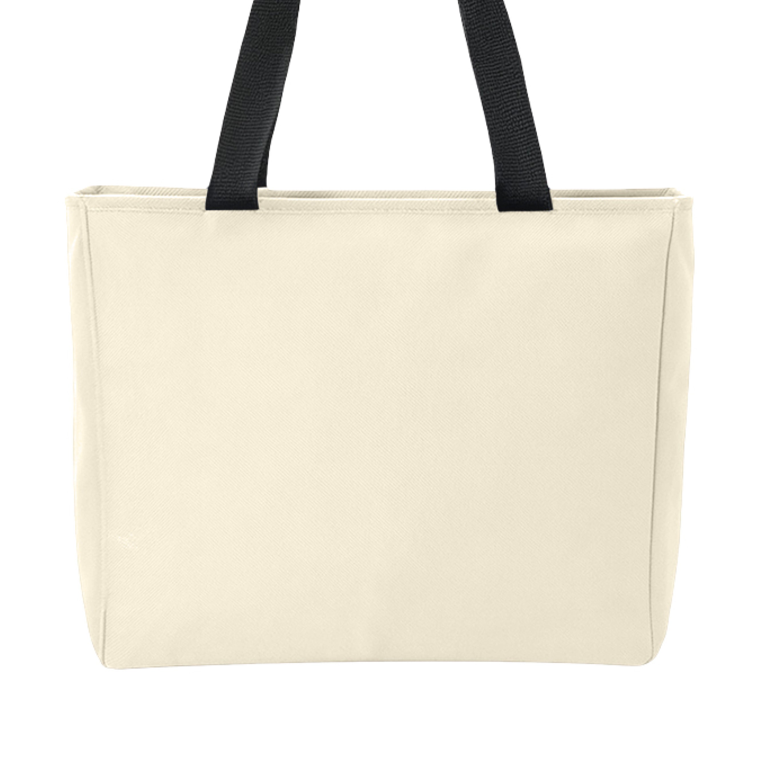 This is the Stone Miss Amanita Zip Tote by Storm Garden Studio. This is showcasing the back. The handles are black. There are no illustrations or images. It is against a white background.