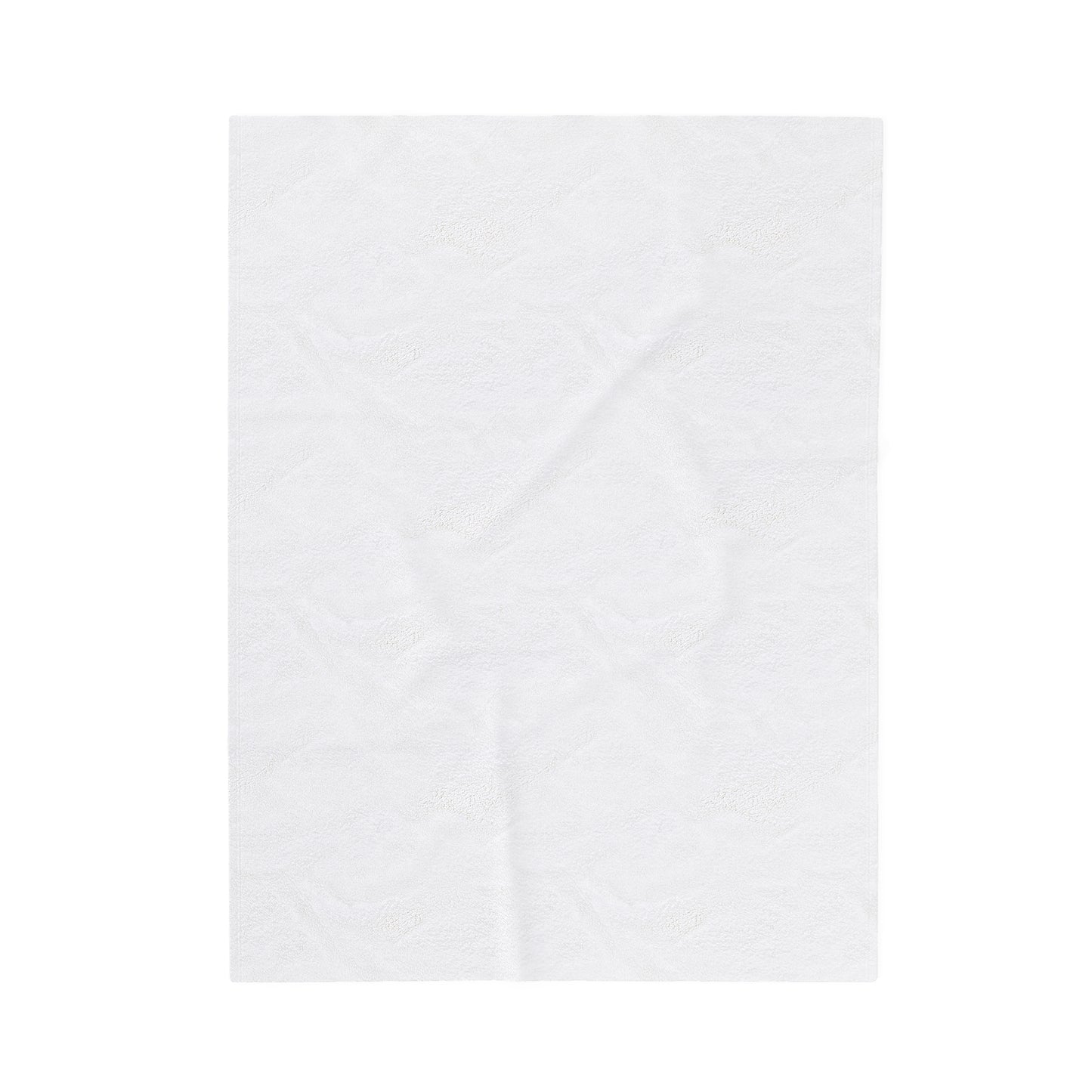 Swirling seas blanket back view. Made of white velveteen plush fabric displayed on a solid white background. 