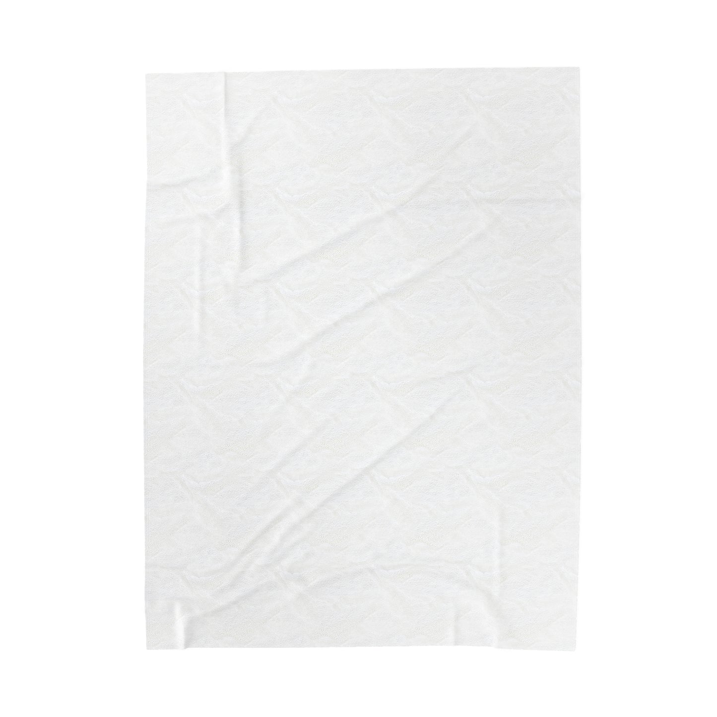 Swirling seas blanket back view. Made of white velveteen plush fabric displayed on a solid white background. 