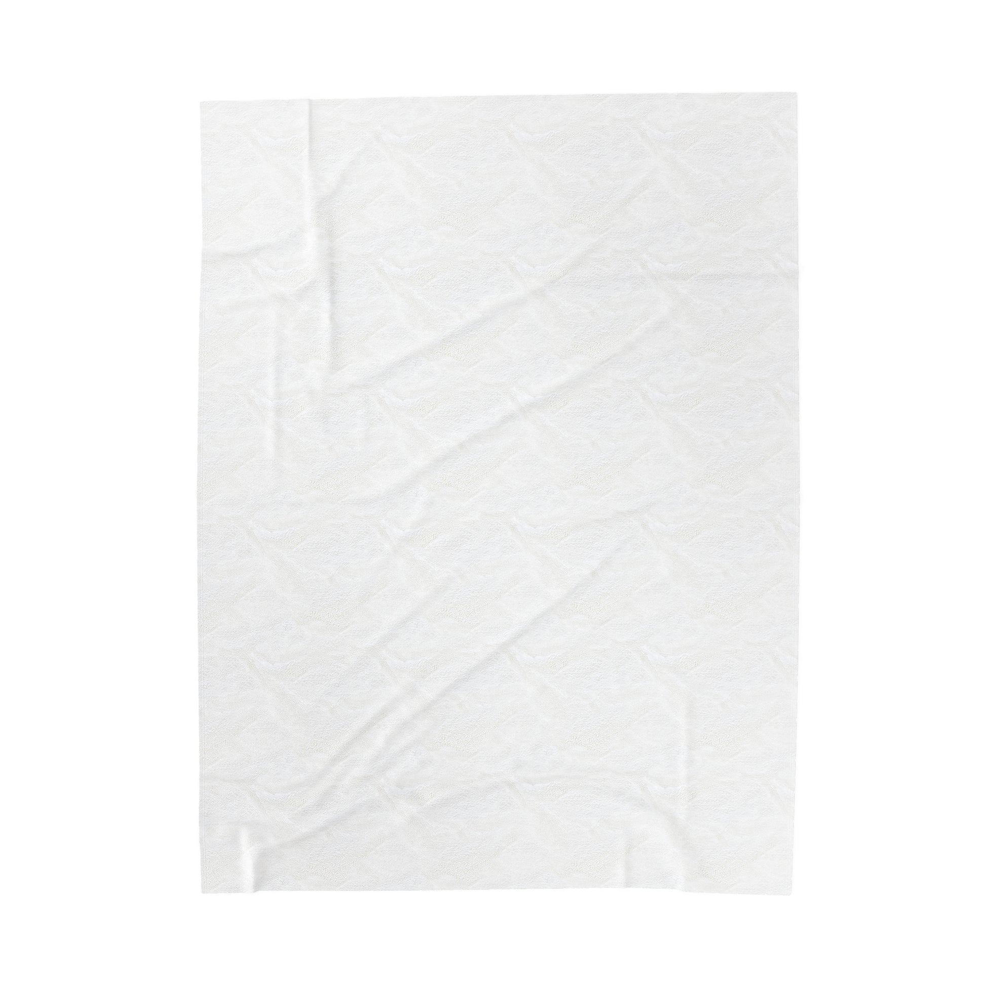 Swirling seas blanket back view. Made of white velveteen plush fabric displayed on a solid white background. 