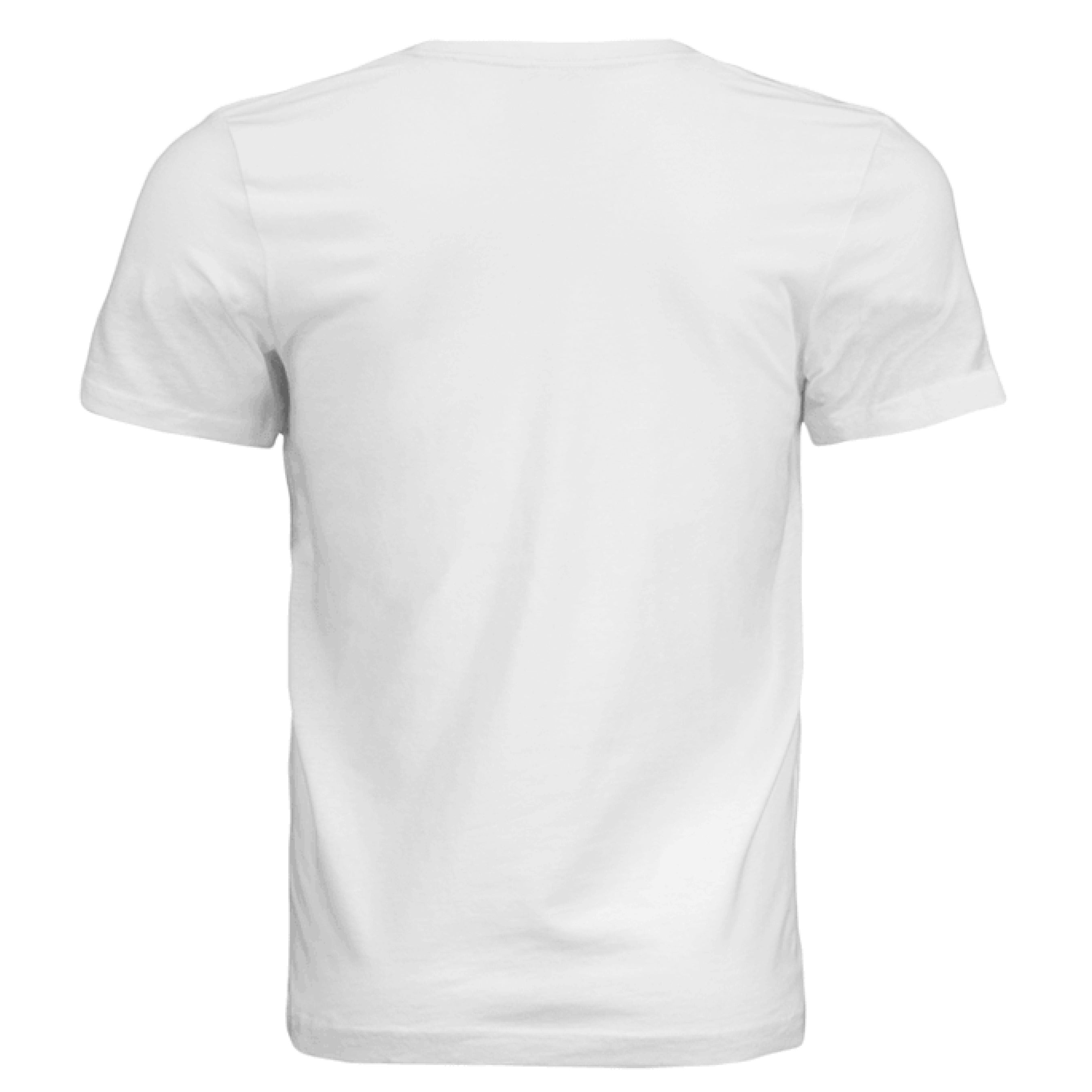 This is the White High T-Shirt by Storm Garden Studio. This image is showcasing the back of the shirt. There's no image or illustration for it. It is against a white background. 