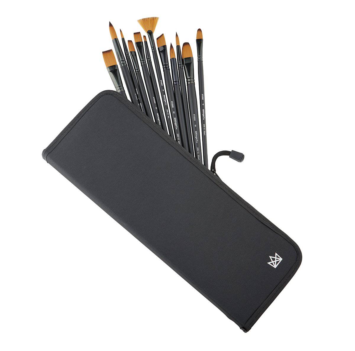 Studio Mixed Media Gold Nylon Brush Set - Long Handle - 12 pc