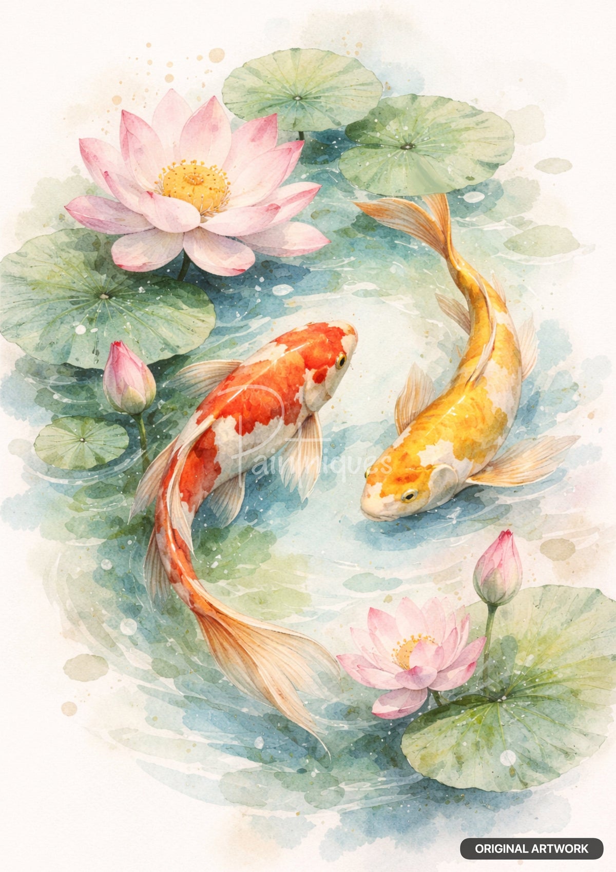 Koi in a Lotus Pond Decoupage Paper