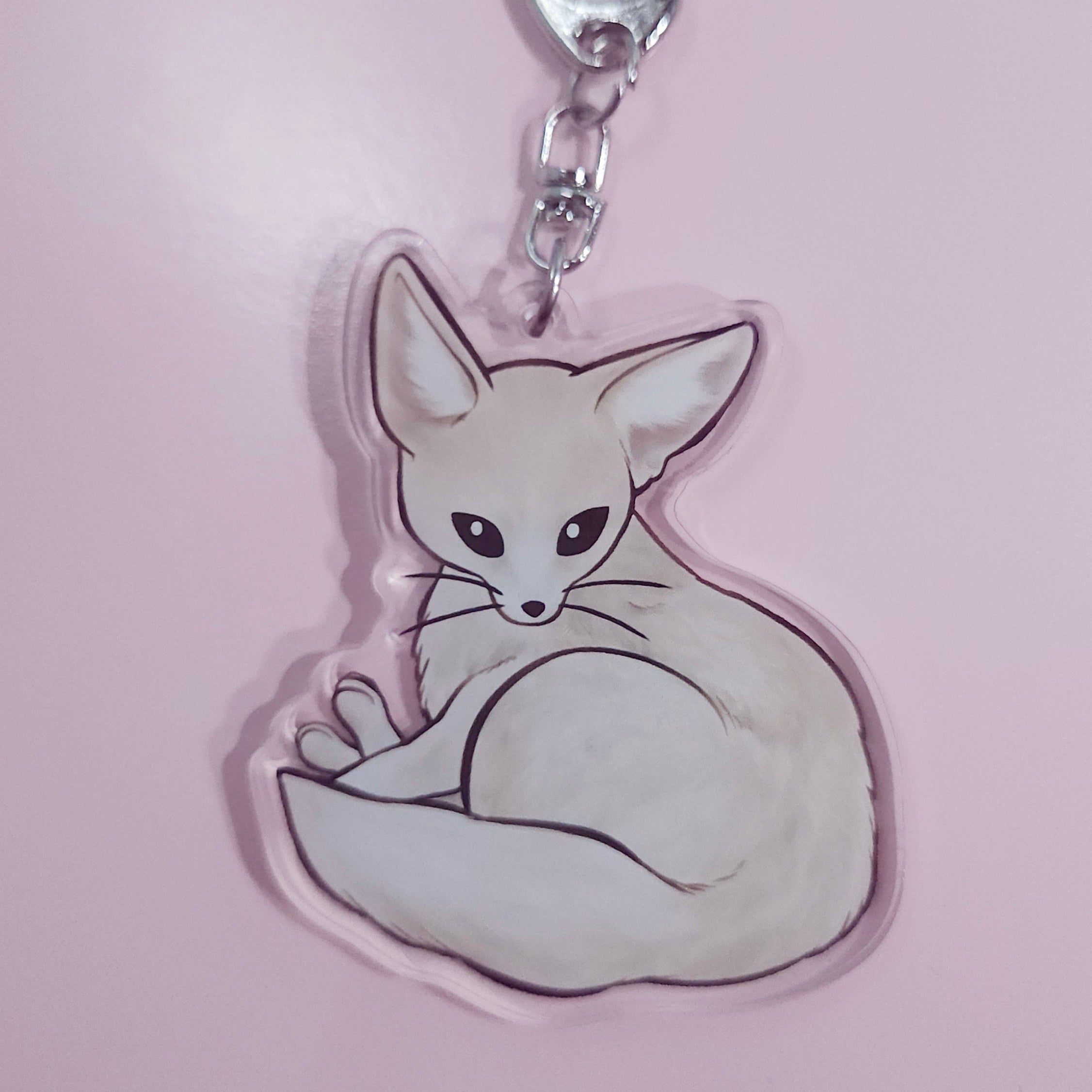 fennec fox keychain on a light pink background 2.5"
