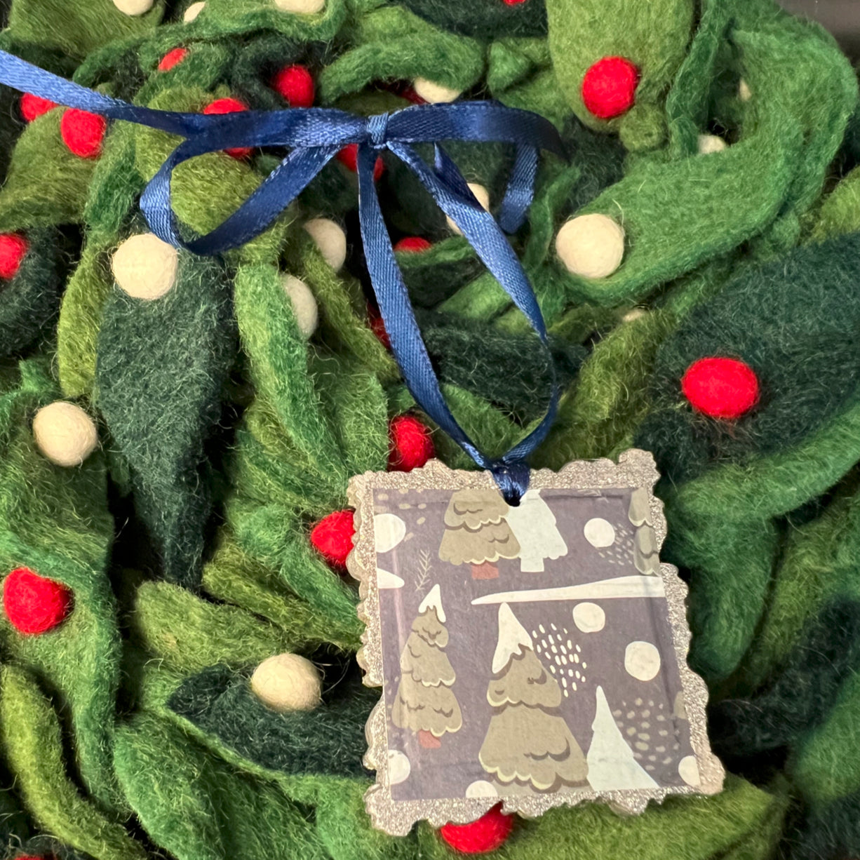 Snow Laden trees Square Ornament