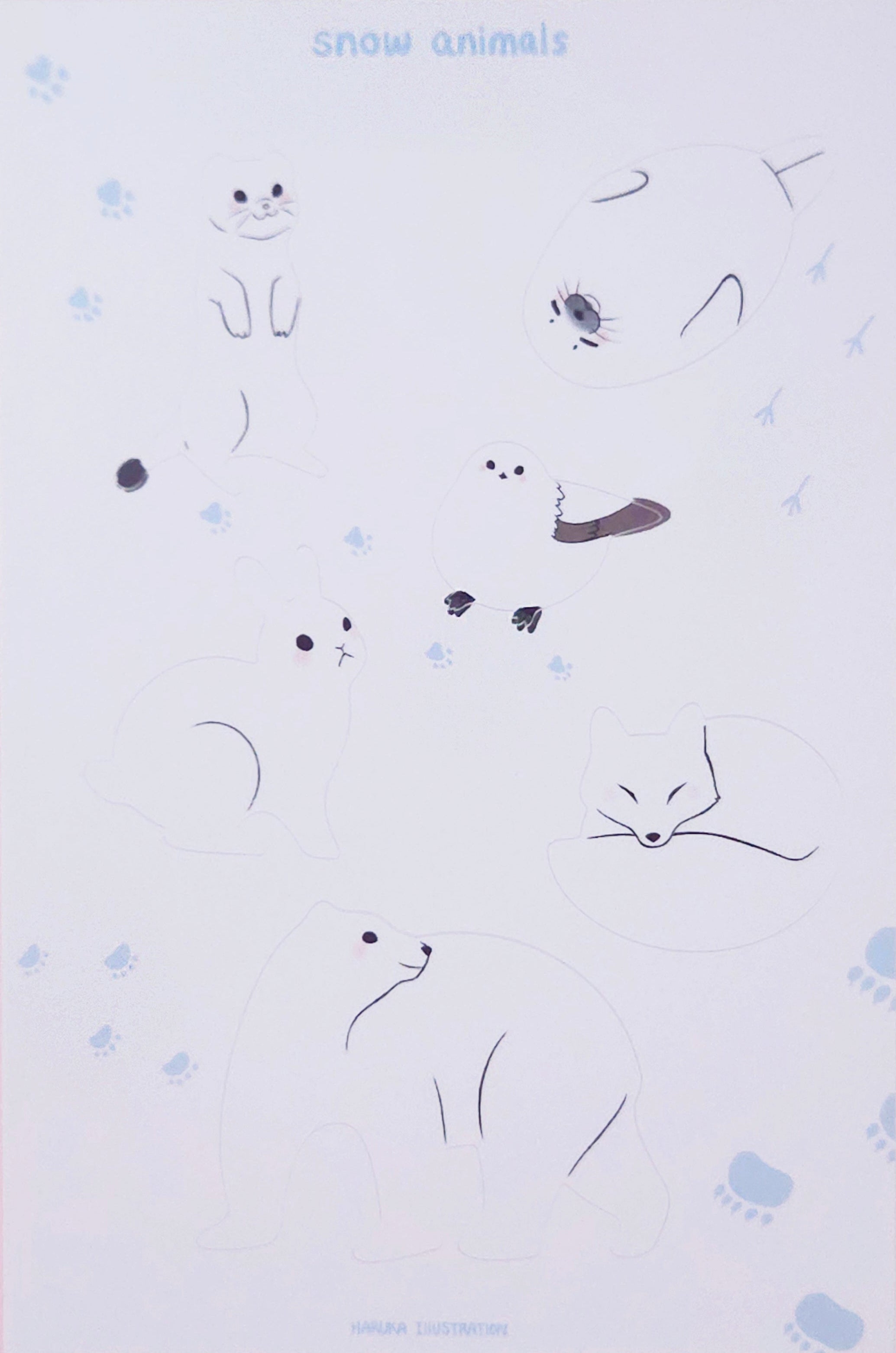 Sheet of snow animal stickers 